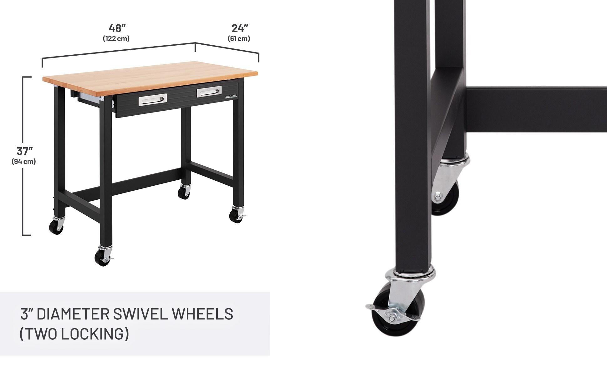 48" W Wood Top Workbench with Wheels