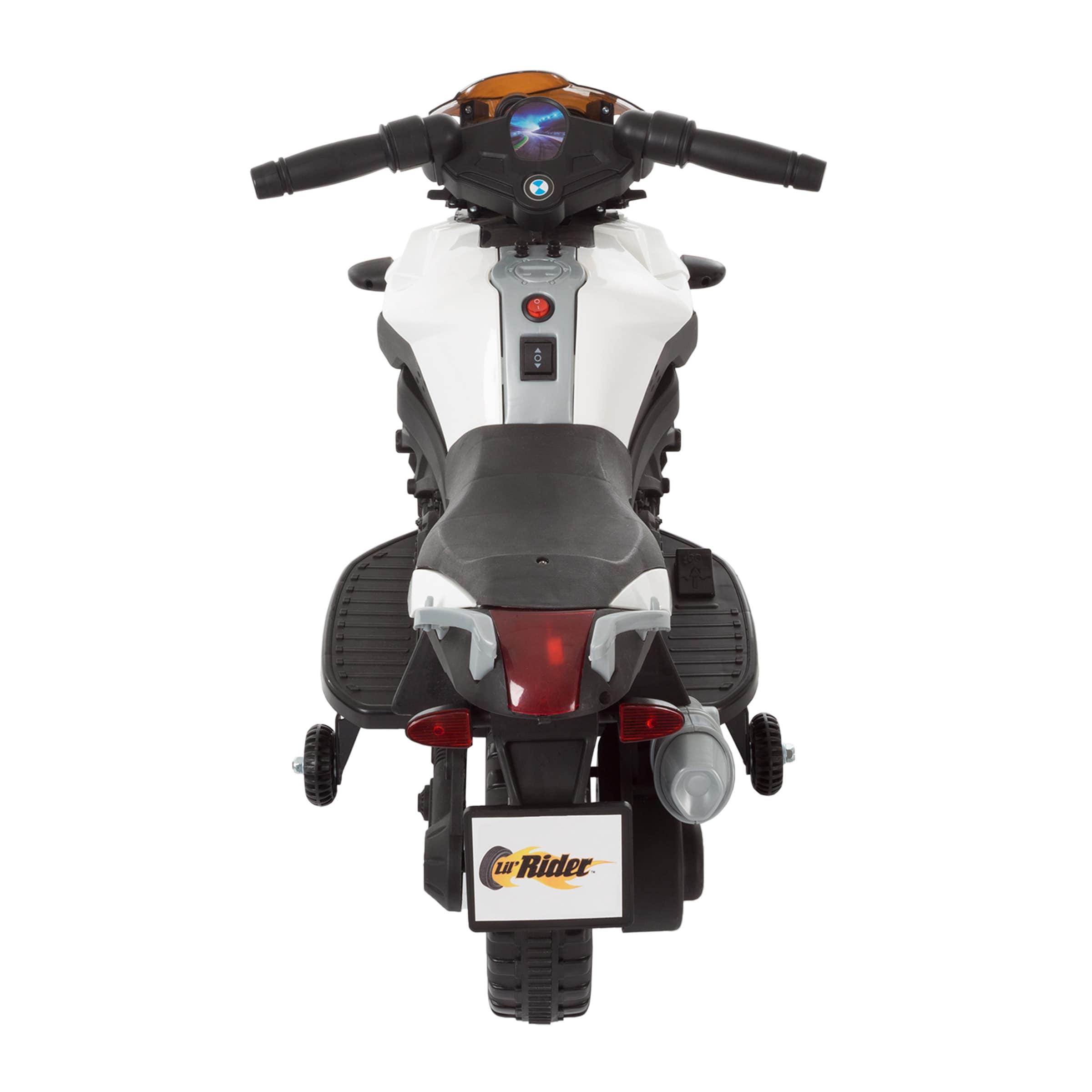 Toy Time Kids Motorcycle - Electric Ride-On with Training Wheels and Reverse Function - White and Black
