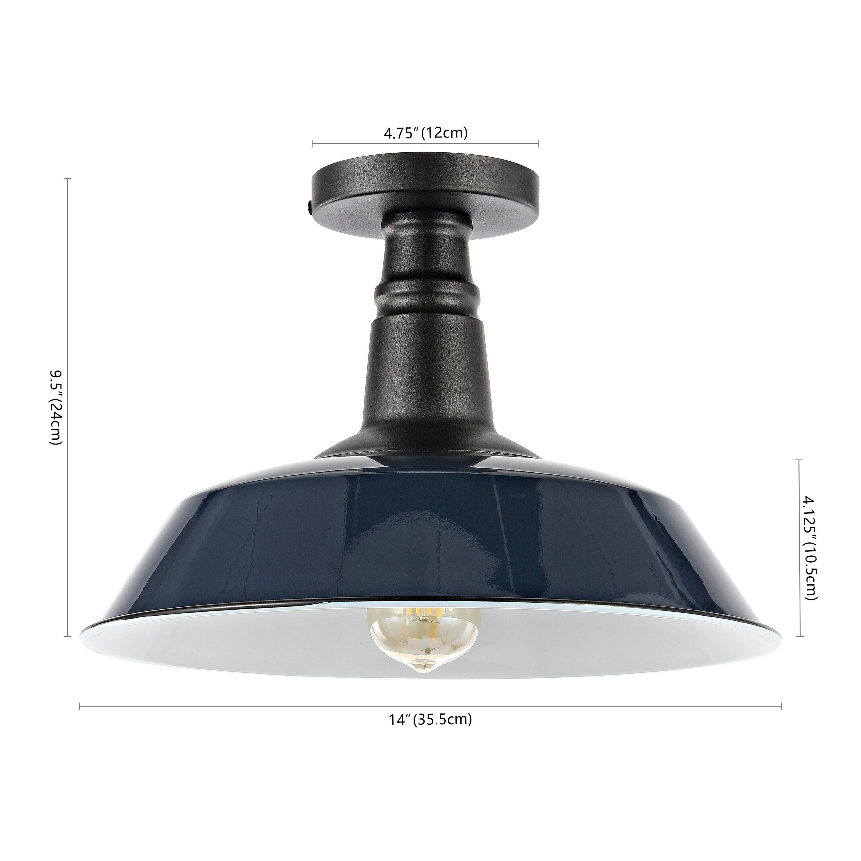 JONATHAN Y JYL7617C Camila 14" 1-Light Classic Industrial Indoor/Outdoor Iron LED Semi Flush Mount Mid-Century, Rustic 2700K Cozy Warm Light Kitchen Hallway Bathroom Stairwell, Navy/White