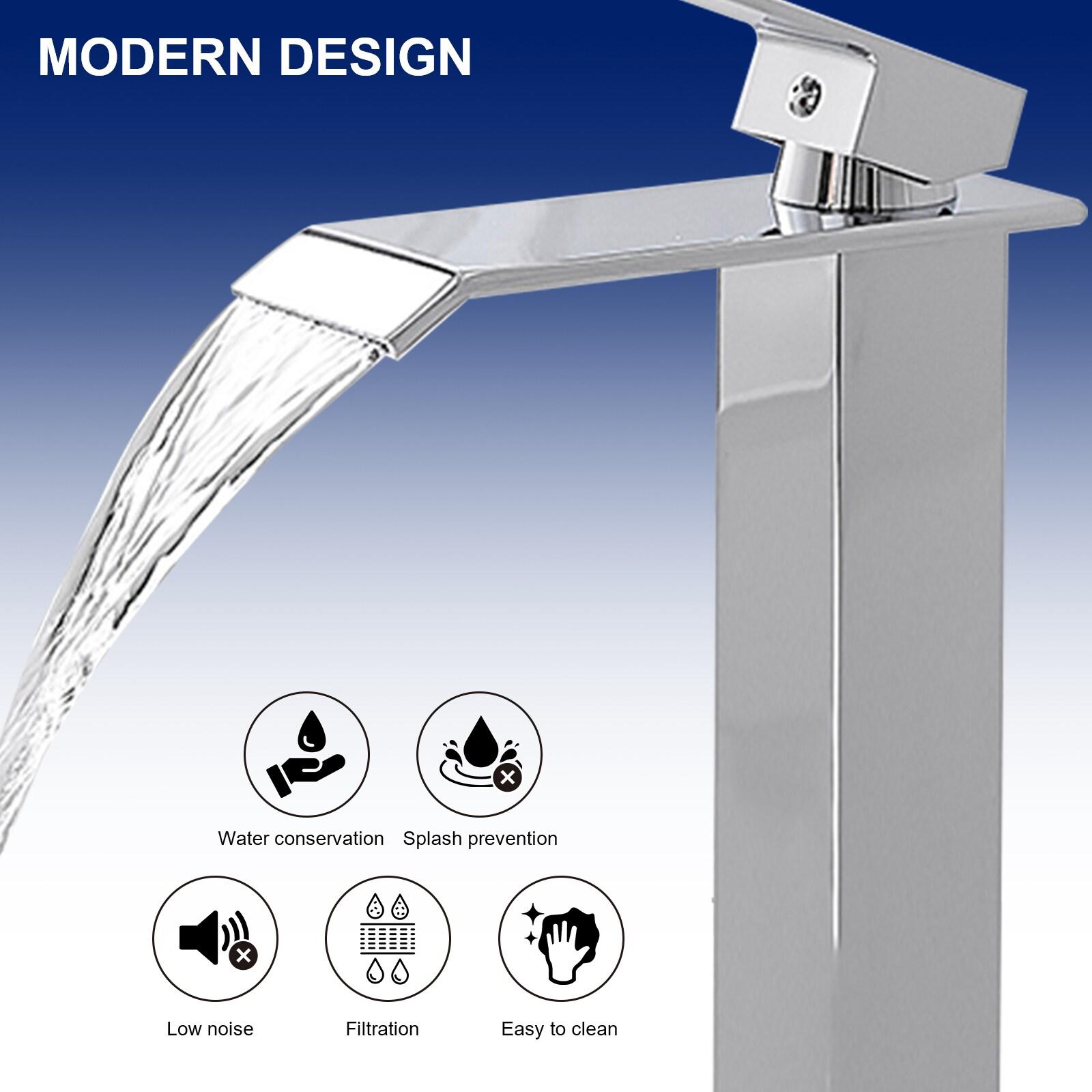 BWE Waterfall Single Hole Single Handle Bathroom Vessel Sink Faucet With Pop-up Drain Assembly