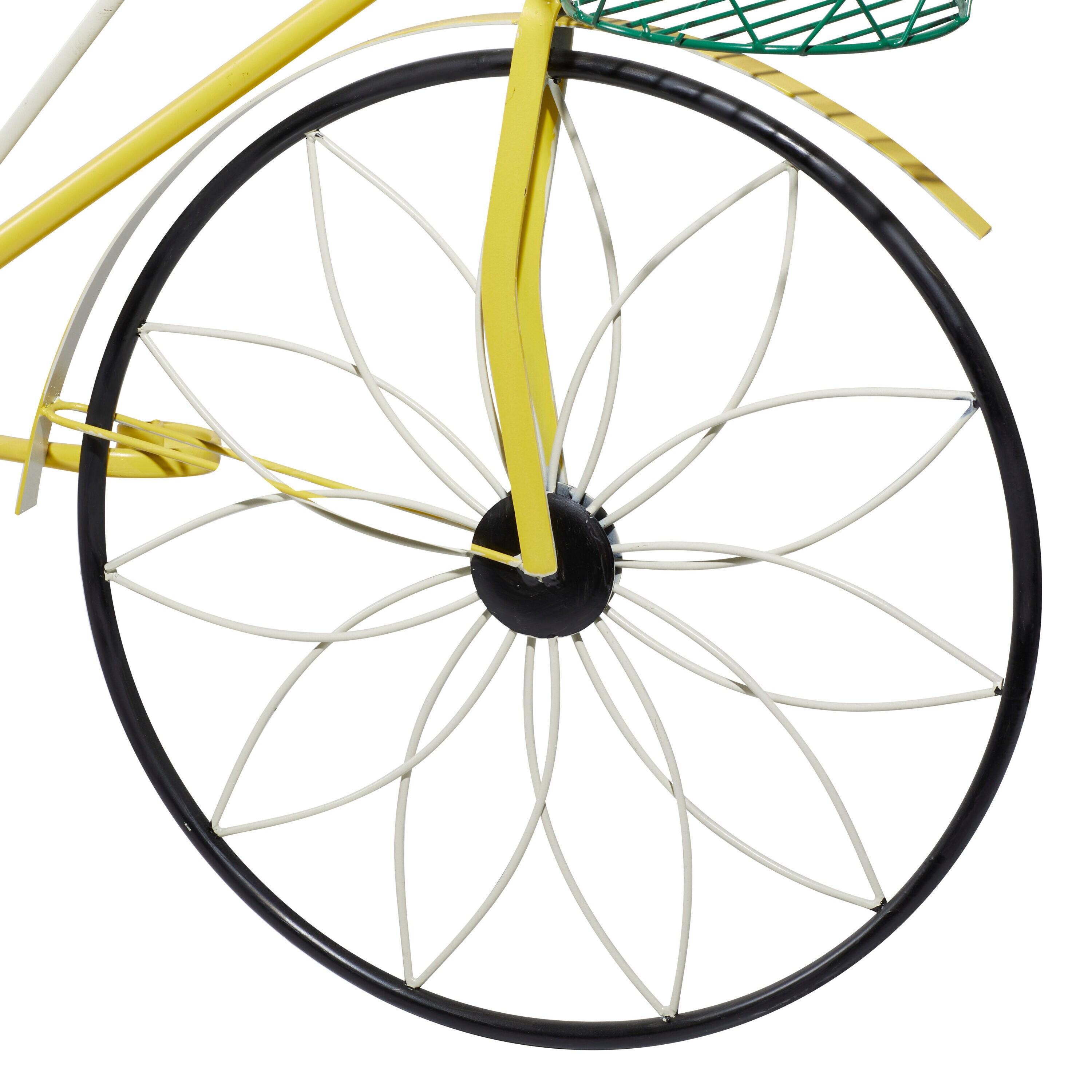 32" Traditional Iron Novelty Bicycle Plant Stand Yellow - Olivia & May: Metal Planter Pedestal, Weather-Resistant