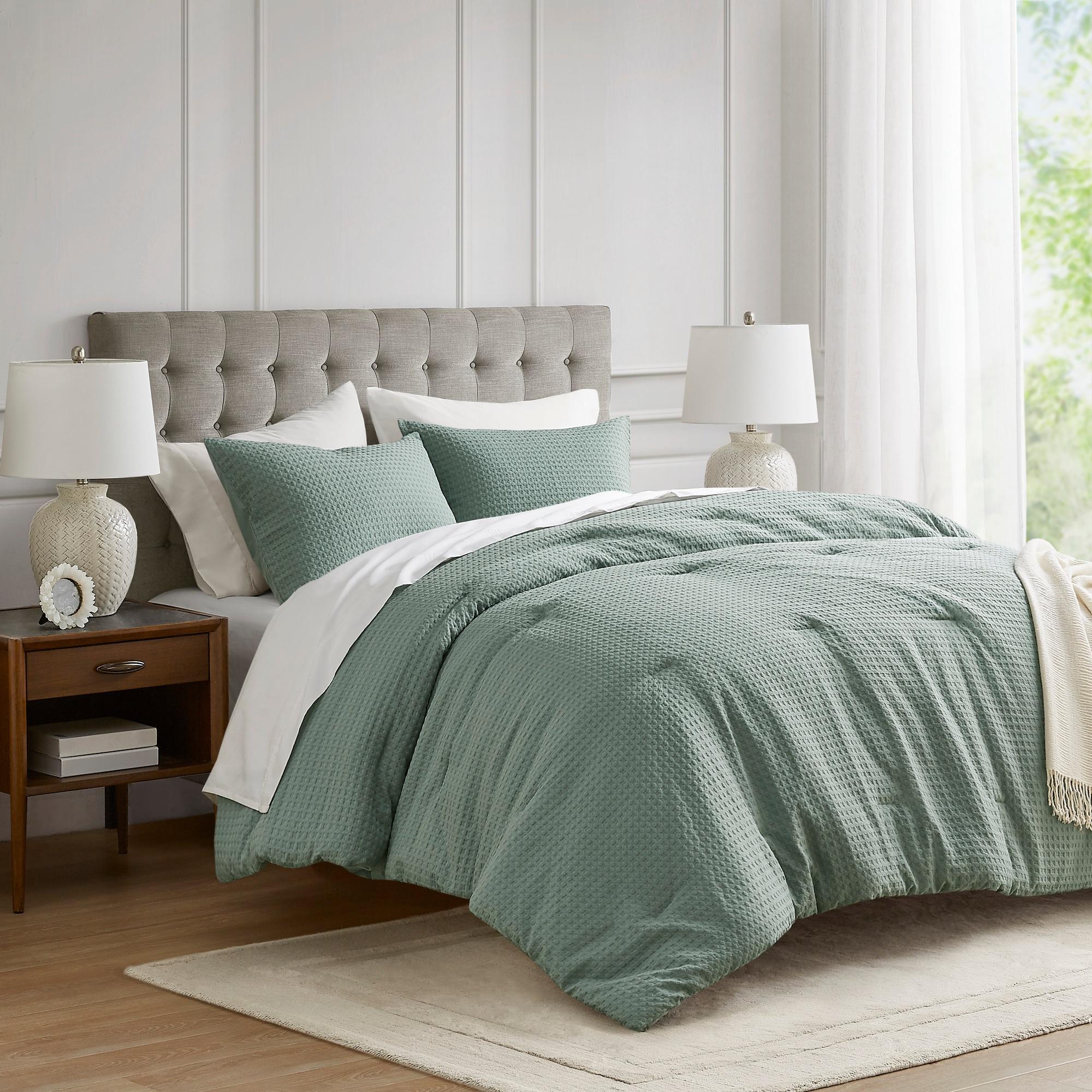Comfort Spaces Sage Green Queen Comforter Set - 3 Pieces Breathable Dotted Weave Texture Comforter Sets, Modern Farmhouse Boho Comforter & Shams, All Season Microfiber Queen Bed Set, Full/Queen
