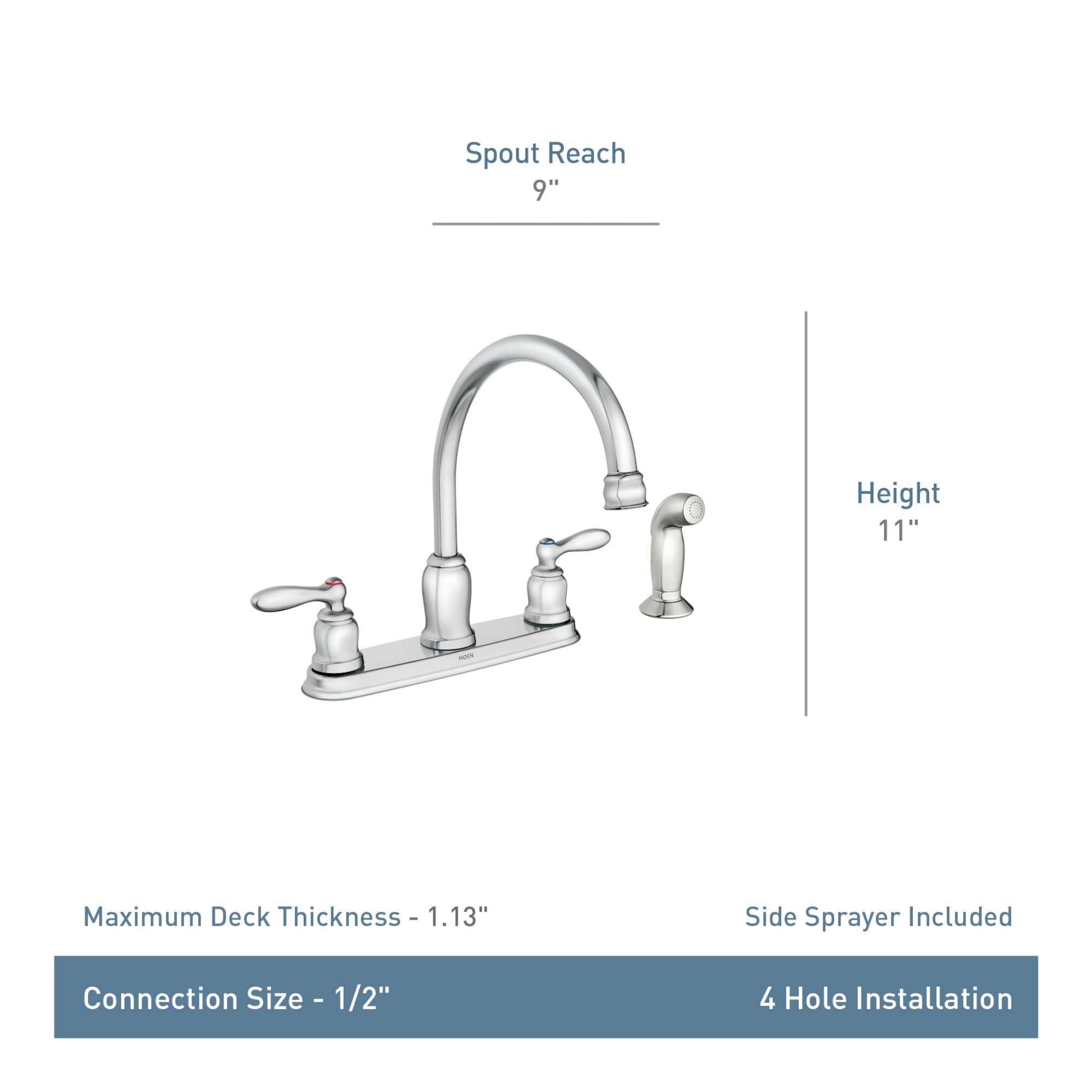 Moen Caldwell Two Handle Chrome Kitchen Faucet Side Sprayer Included