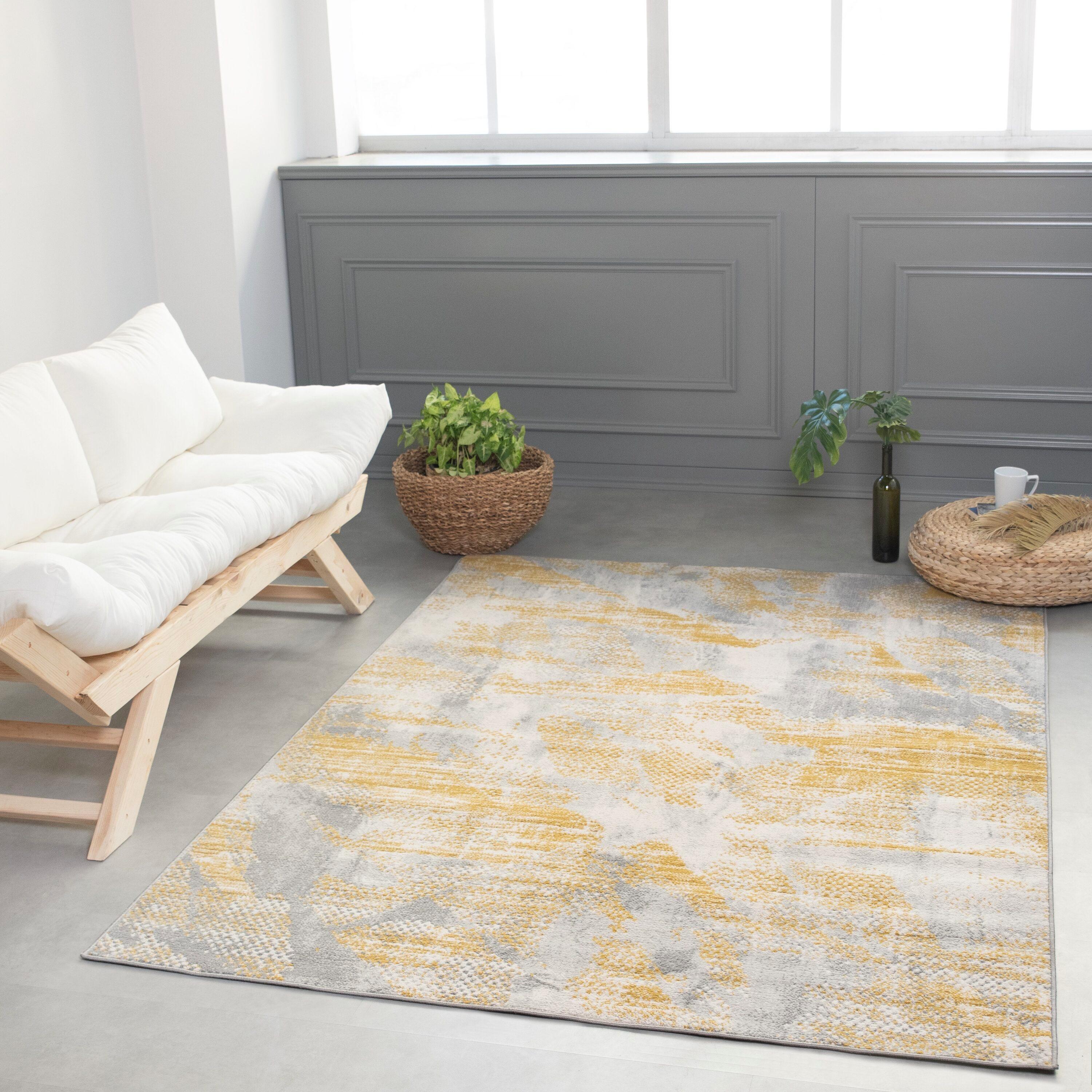 Lela Collection Abstract Polyester Rug 7'6" x 10'6" - Gray/Gold
