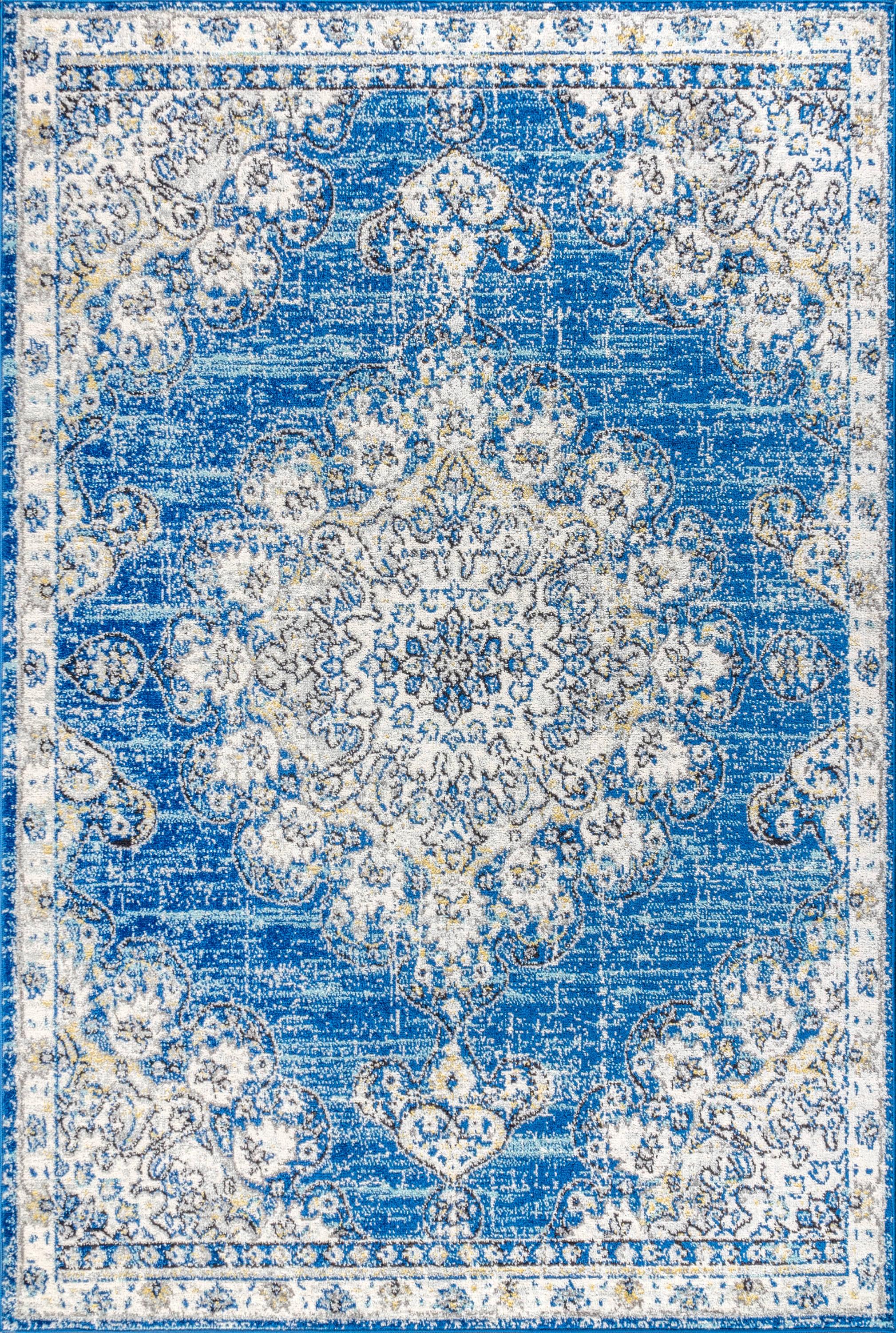 JONATHAN Y Bohemian FLAIR Boho Vintage Medallion Blue/Cream 4 ft. x 6 ft. Area Rug