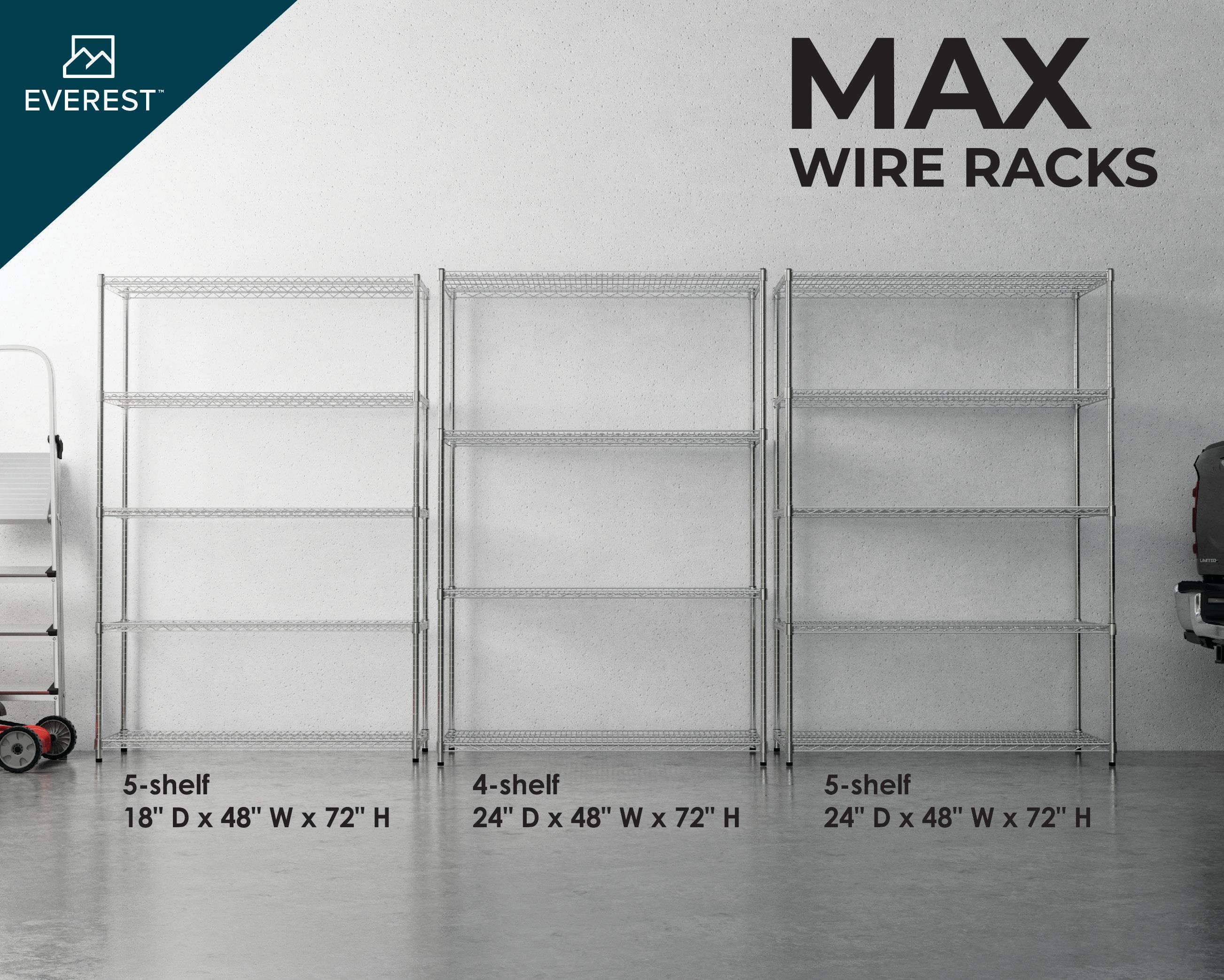 Everest Home Everest Wire Rack Heavy-Duty 5-Tier Utility Shelving Unit, 48 W x 24 D x 72 H, Chrome