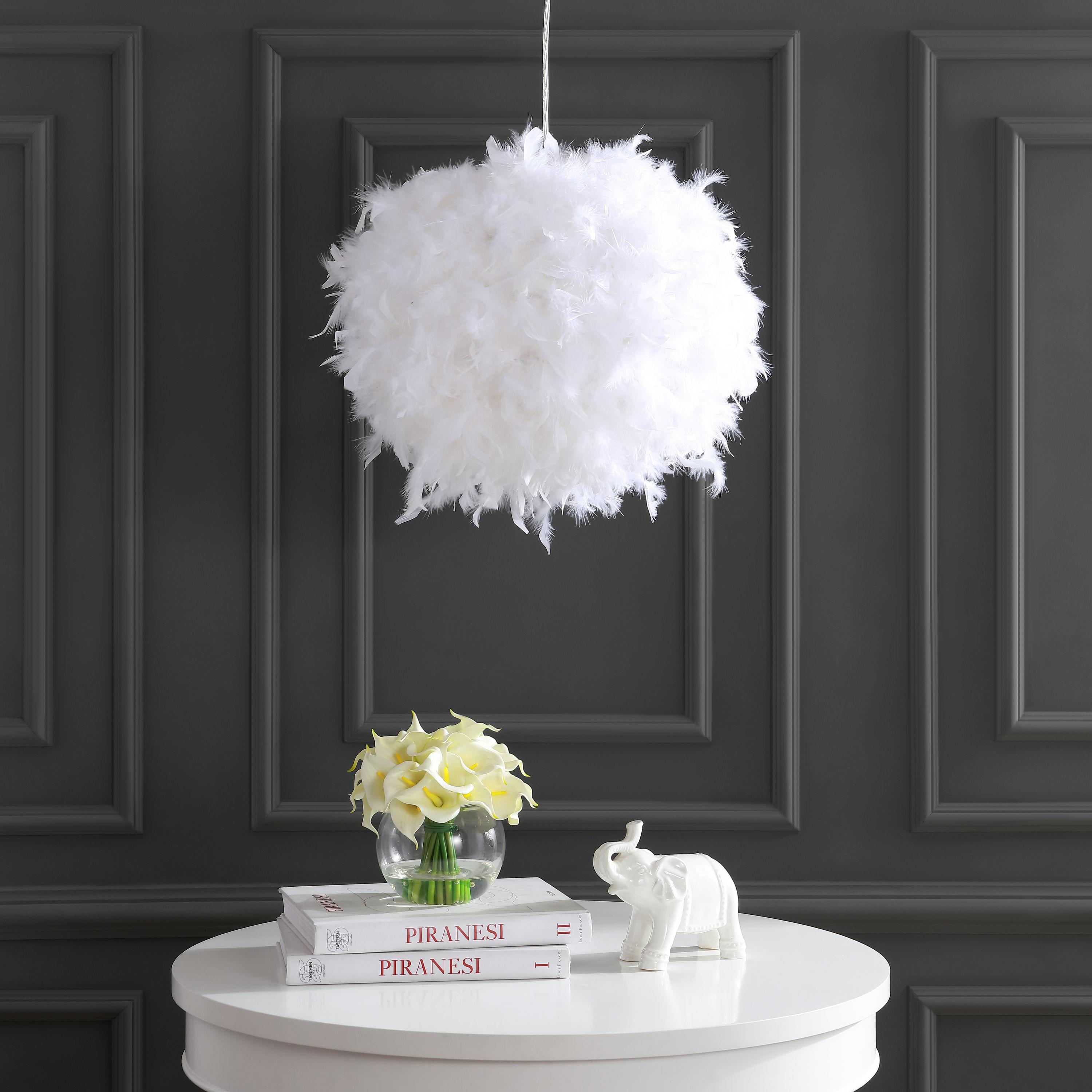 JONATHAN Y Stork 19" Feather Metal Adjustable LED Pendant, White