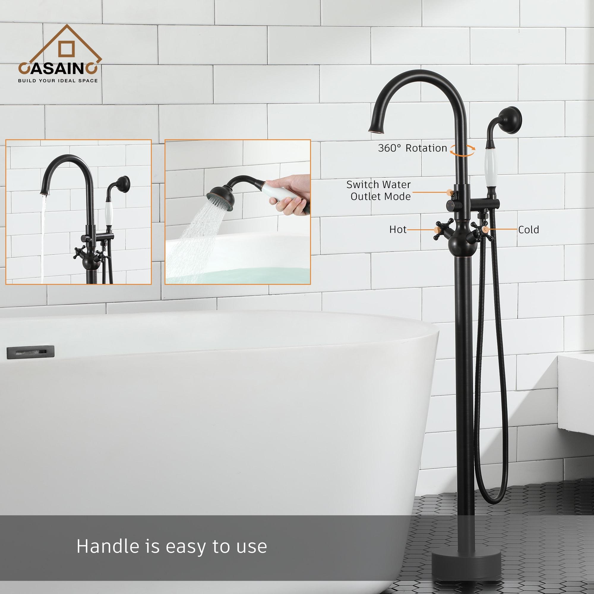 CASAINC Freestanding 2 Handles High Flow Bathtub Faucet with Hand Shower