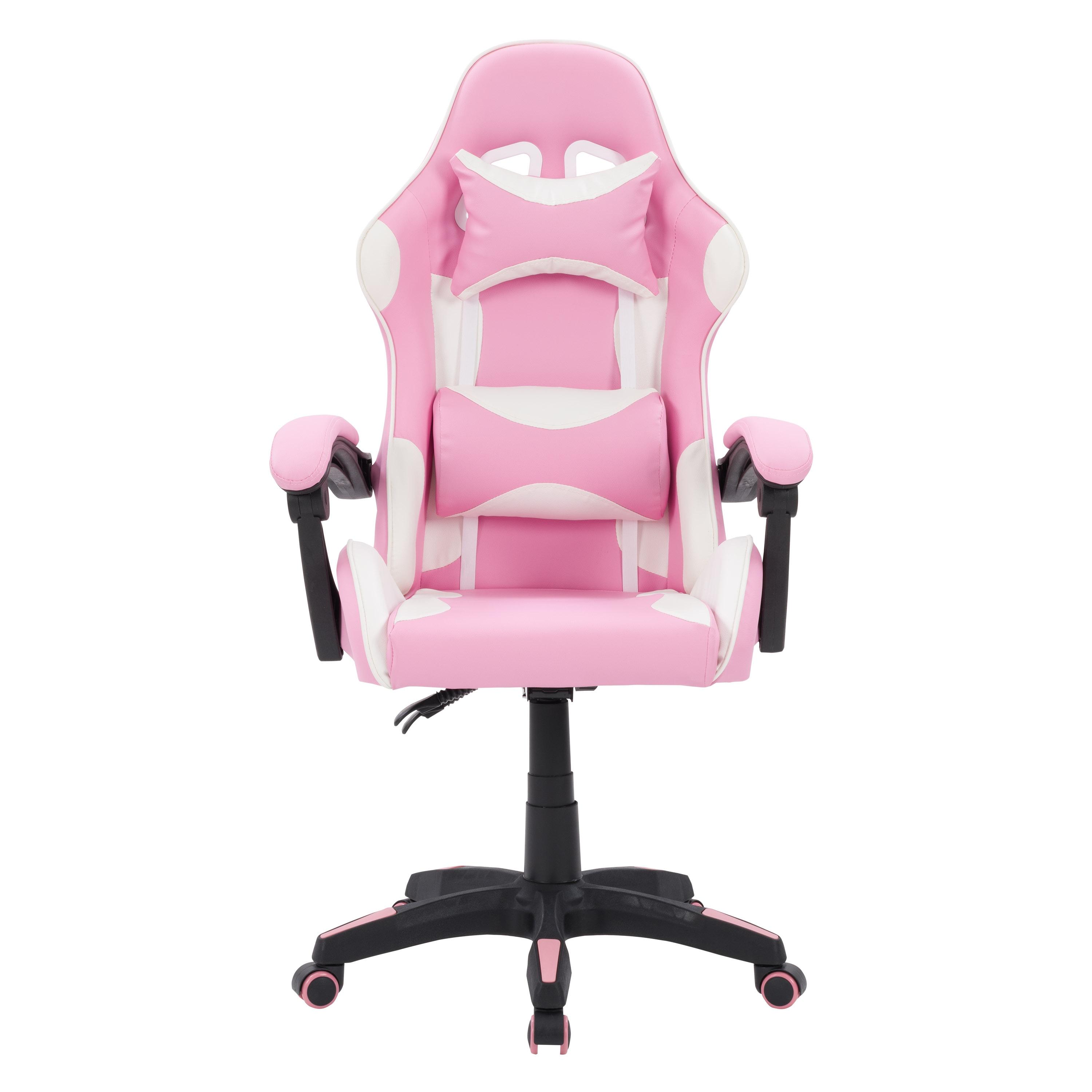 CorLiving Ravagers Pink and White Vinyl PVC Fabric Ergonomic Adjustable Height Gaming Chair for Adults - High Back Computer Chair, Gamer and Video Game Chair