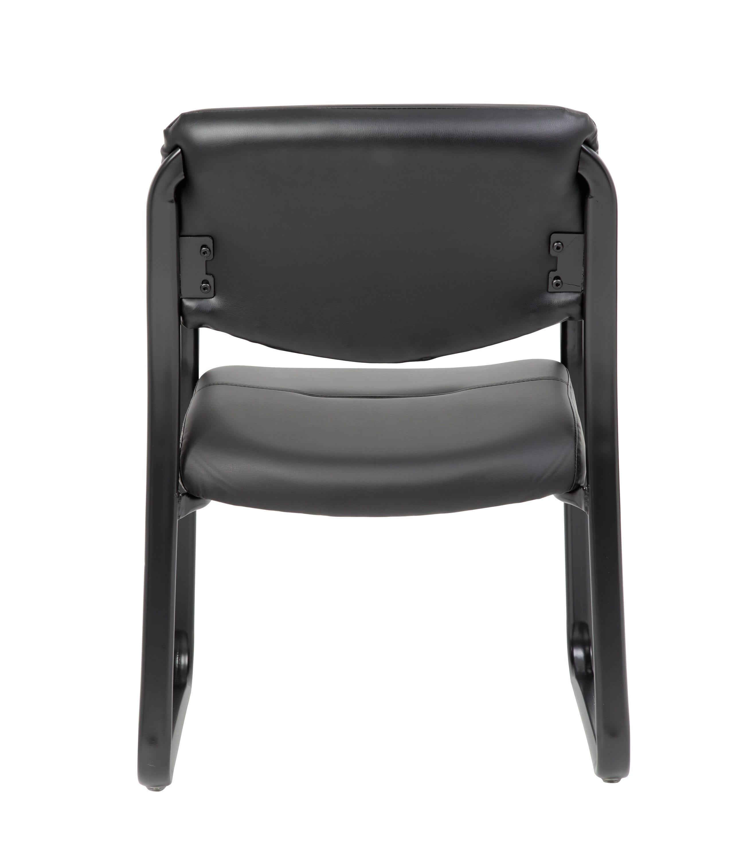 Boss Office Products Leather Sled Base Guest Chair Black: Upholstered, Metal Frame, Fixed Height