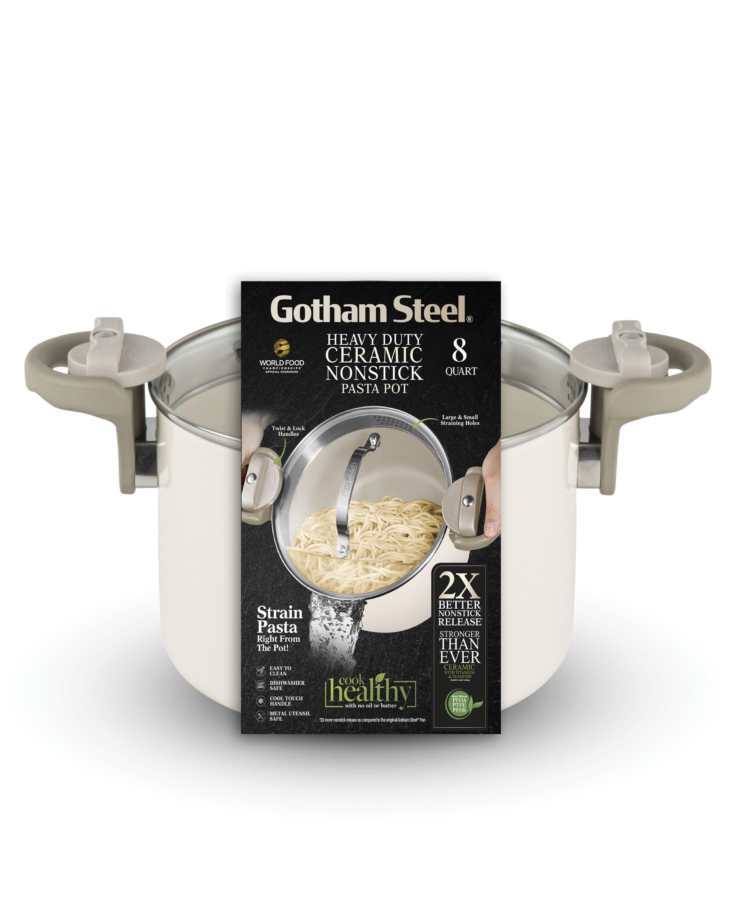 Gotham Steel Cream Ultra Nonstick Ceramic 8 Qt Pasta Pot with Strainer and Twist & Lock Handles