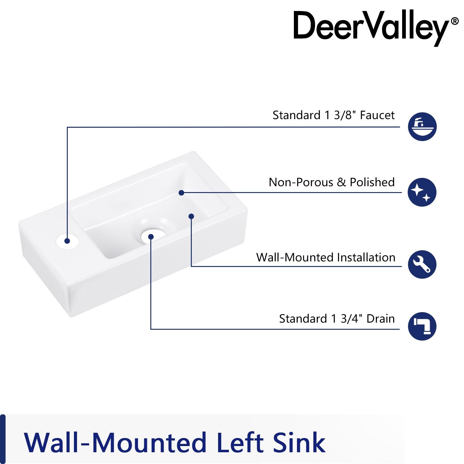 Liberty 14.57'' x 7'' Vitreous China Rectangular Wall Mount Bathroom Sink with Left Faucet Hole for Small Space