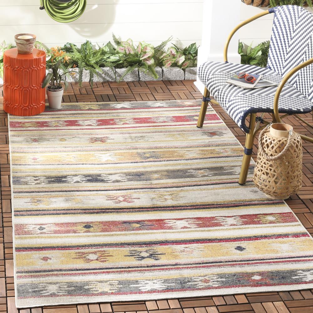 SAFAVIEH Outdoor MTG238E Montage Collection Taupe / Multi Rug