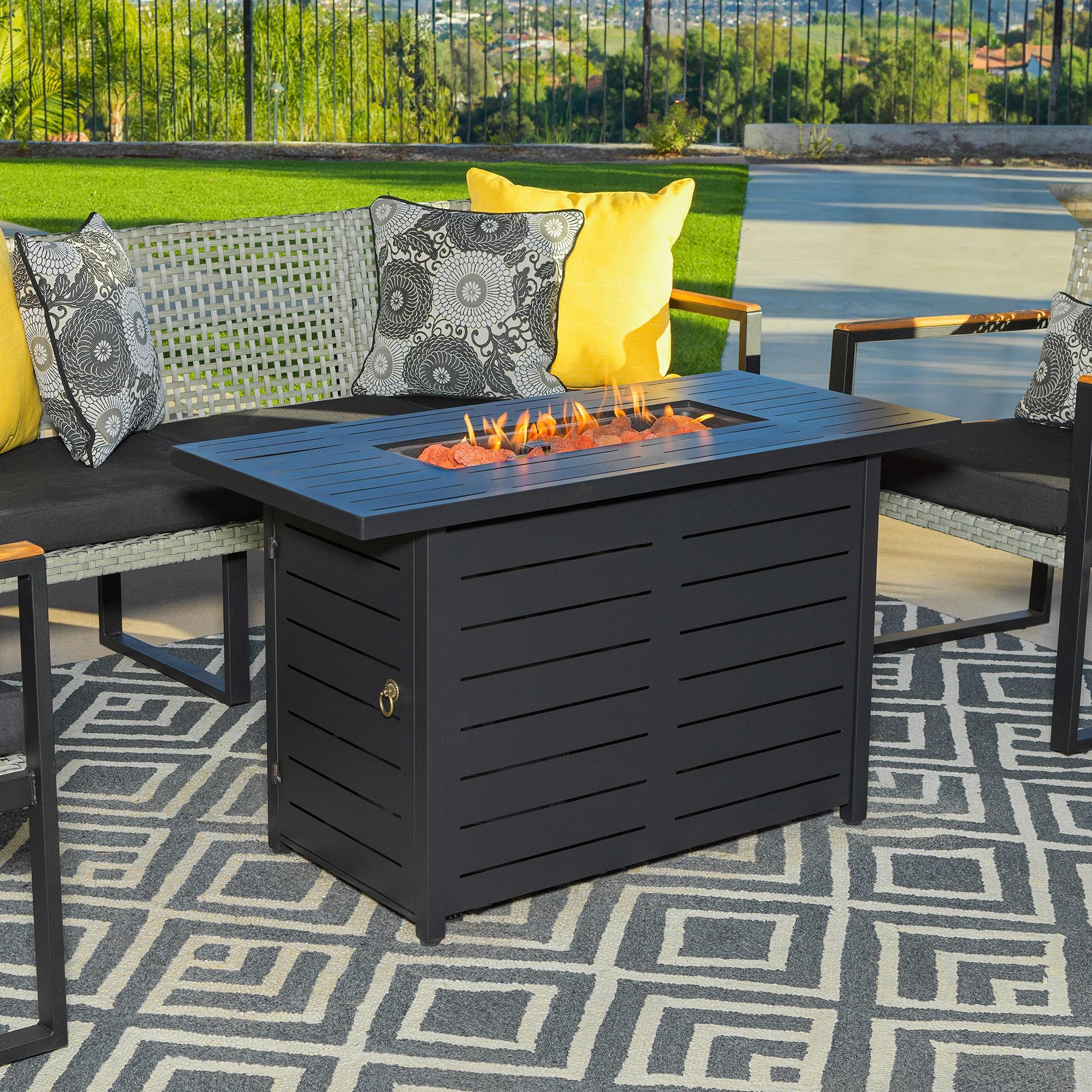 Kinger Home 42-Inch Outdoor Propane Fire Pit Table for Patio, 50,000 BTU CSA Certified, Powder Coating Steel Frame, Black