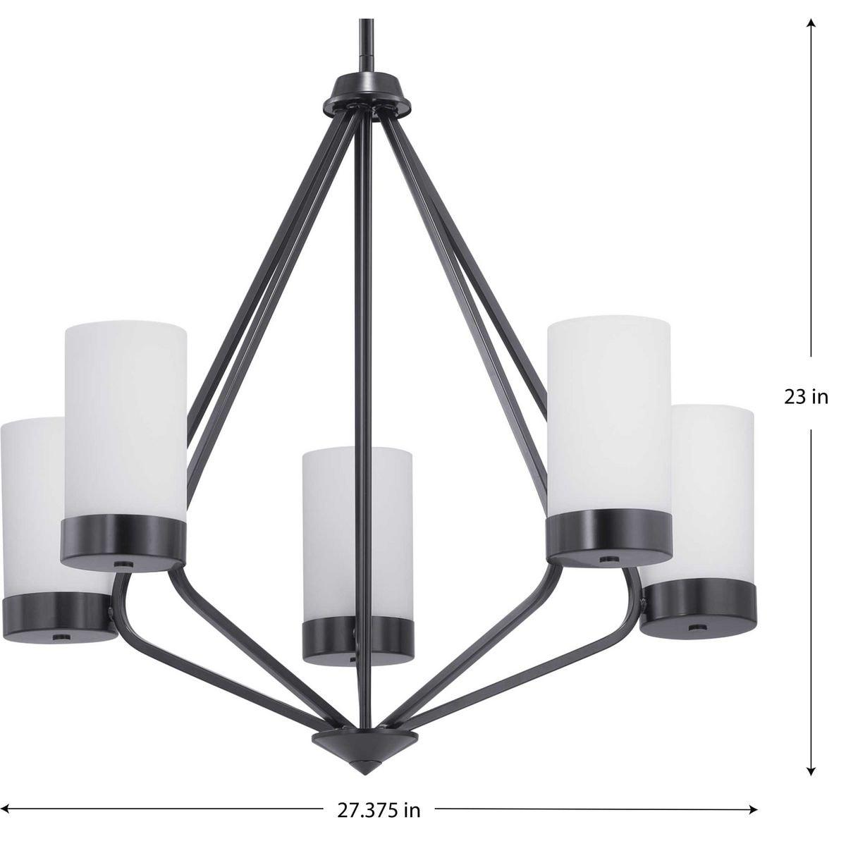 Progress Lighting Elevate 5-Light Chandelier, Steel, Matte Black, Glass Shades