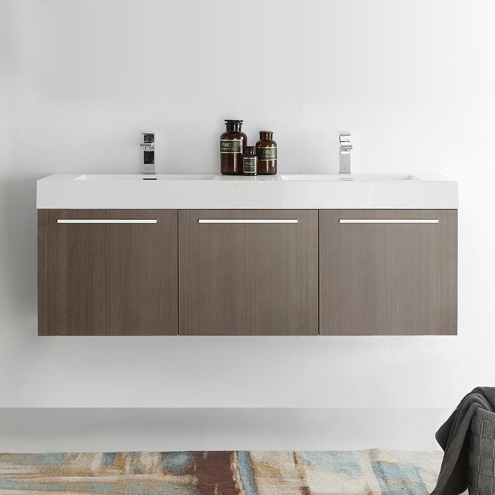 Fresca Vista 60'' Wall Mounted Modern Double Bathroom Vanity with Acrylic Vanity Top