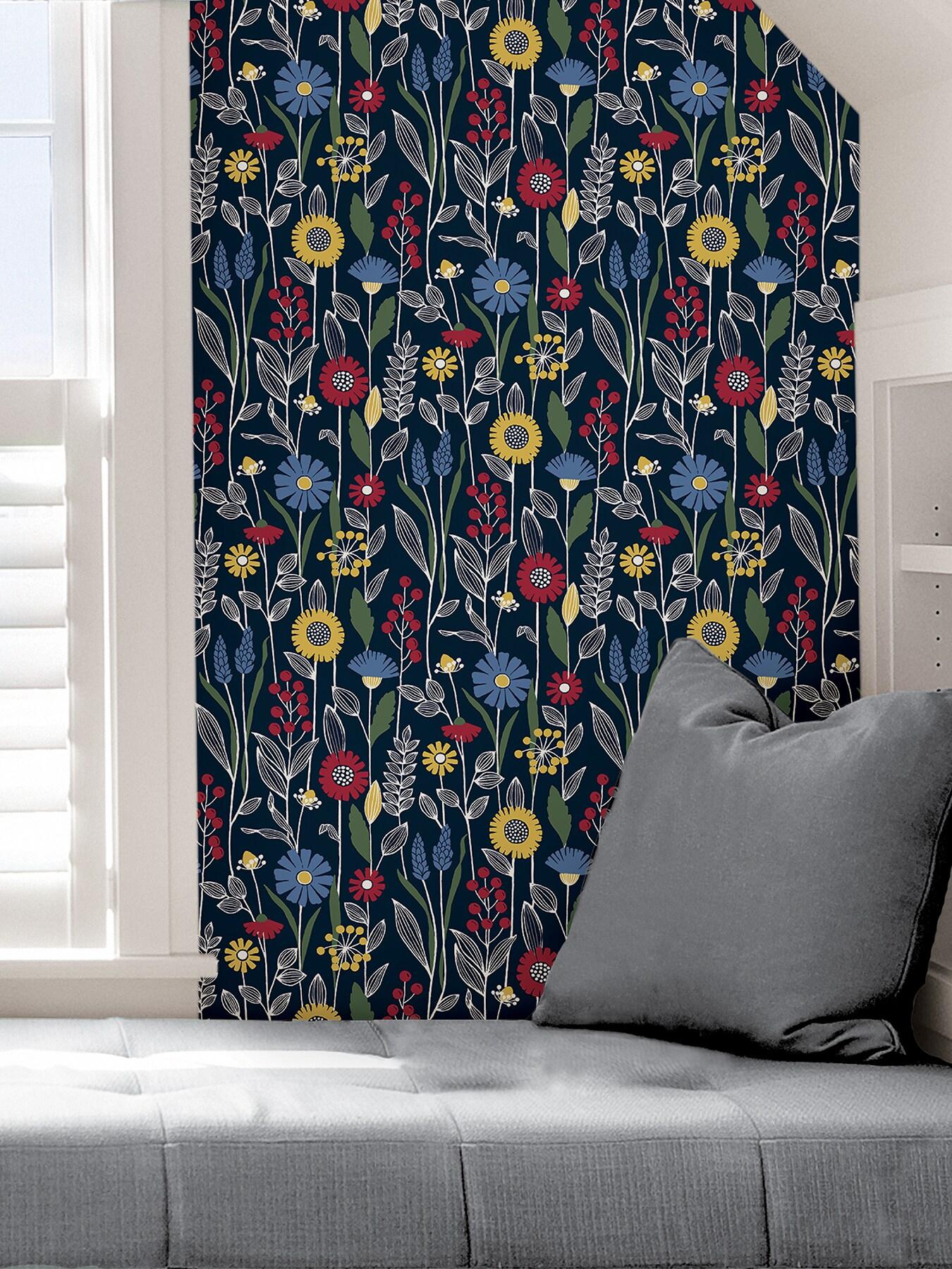 NuWallpaper Navy Jane Peel and Stick Wallpaper: Removable Floral Botanical PVC, Self-Adhesive, 30.75 Sq Ft Coverage