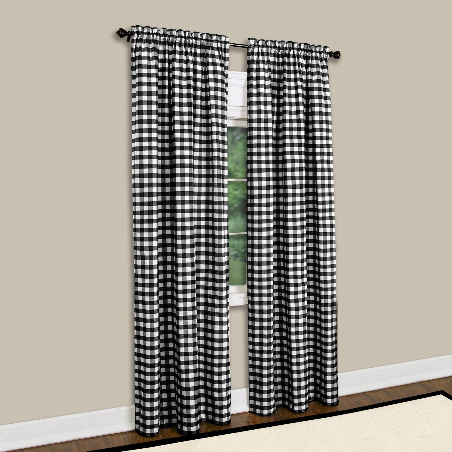 Achim Buffalo Check Window Curtain Panel, 42 inches x 84 inches, Black