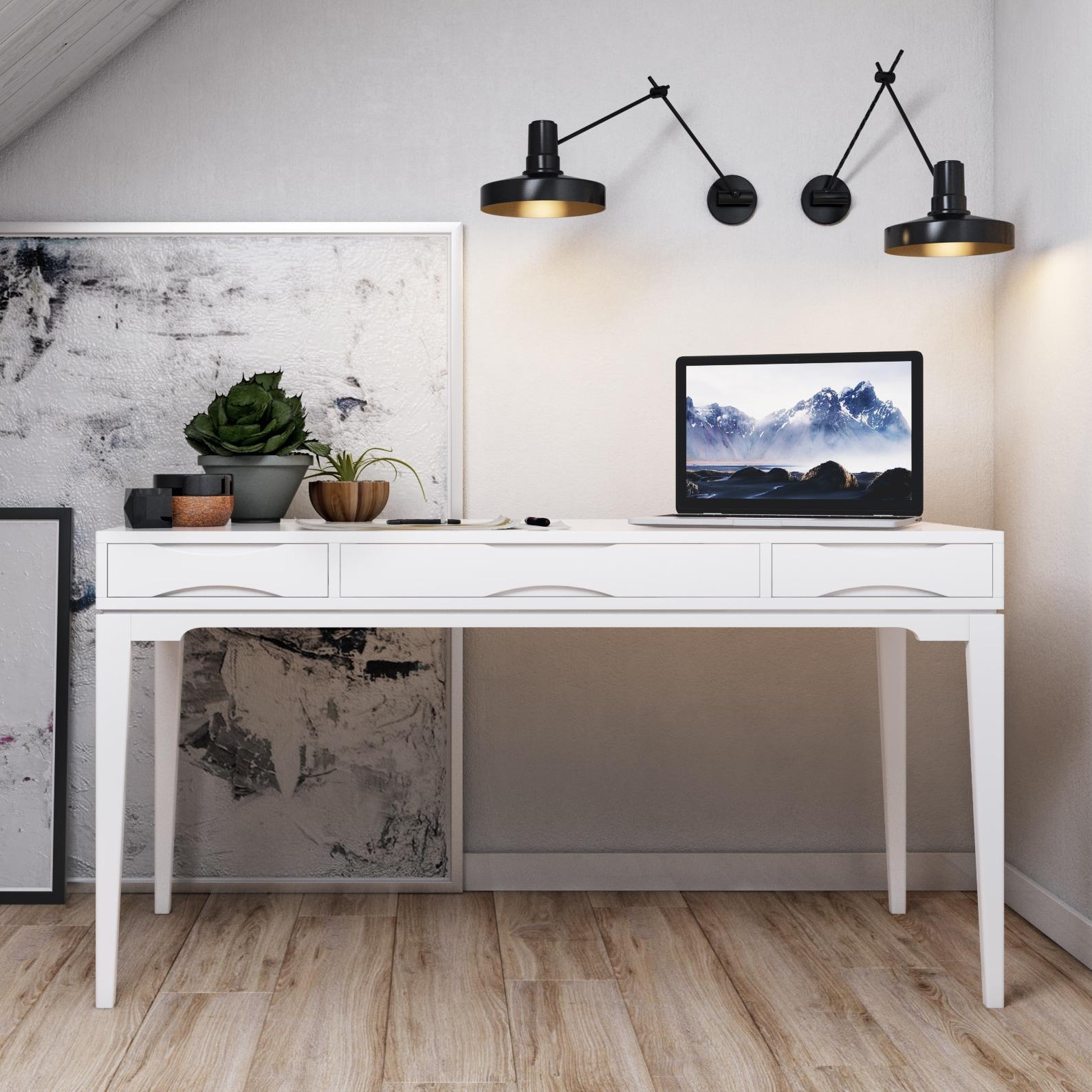 Simpli Home Erina 48"W Solid Acacia Wood Small Desk, Industrial Style with Keyboard Tray and 2 Drawers