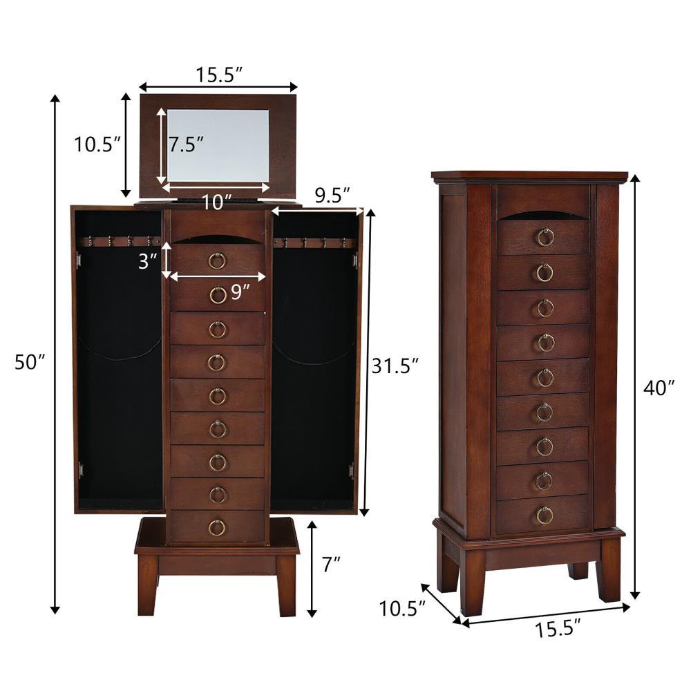Costway Wood Jewelry Cabinet Armoire Storage Box Chest Stand Organizer Indoor Bedroom