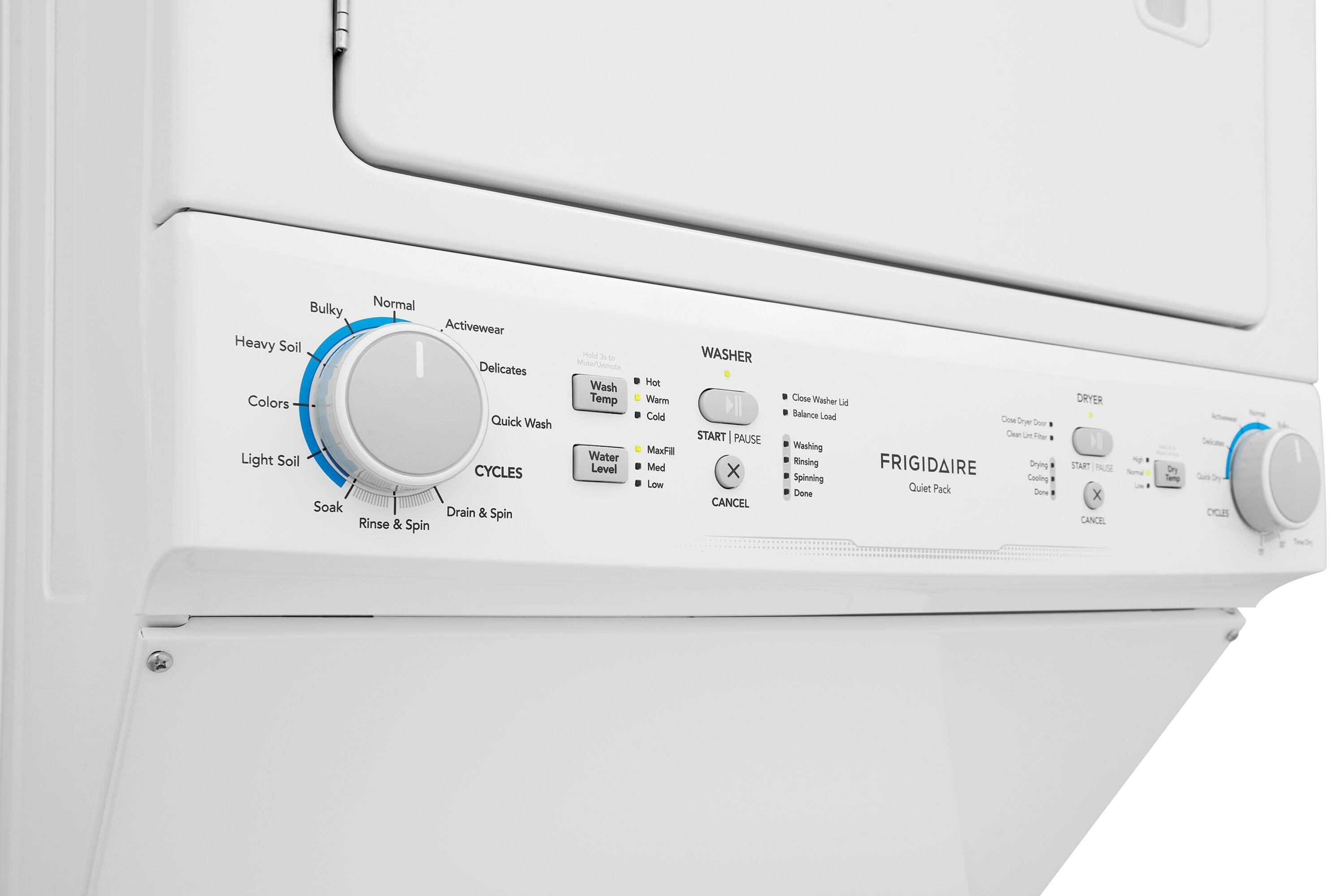 Frigidaire Electric Long Vent Stacked Laundry Center - 3.9 Cu. Ft Washer and 5.5 Cu. Ft. Dryer