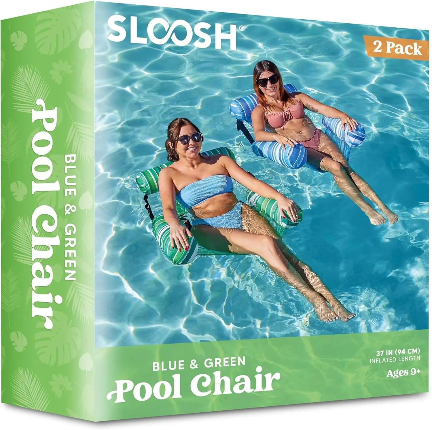 Joyfy 2 Packs Inflatable Pool Chairs,  Inflatable Lounge Pool Float, Stripe Hammock Chair for Adult Summer Party Water Beach Fun - Green, Blue