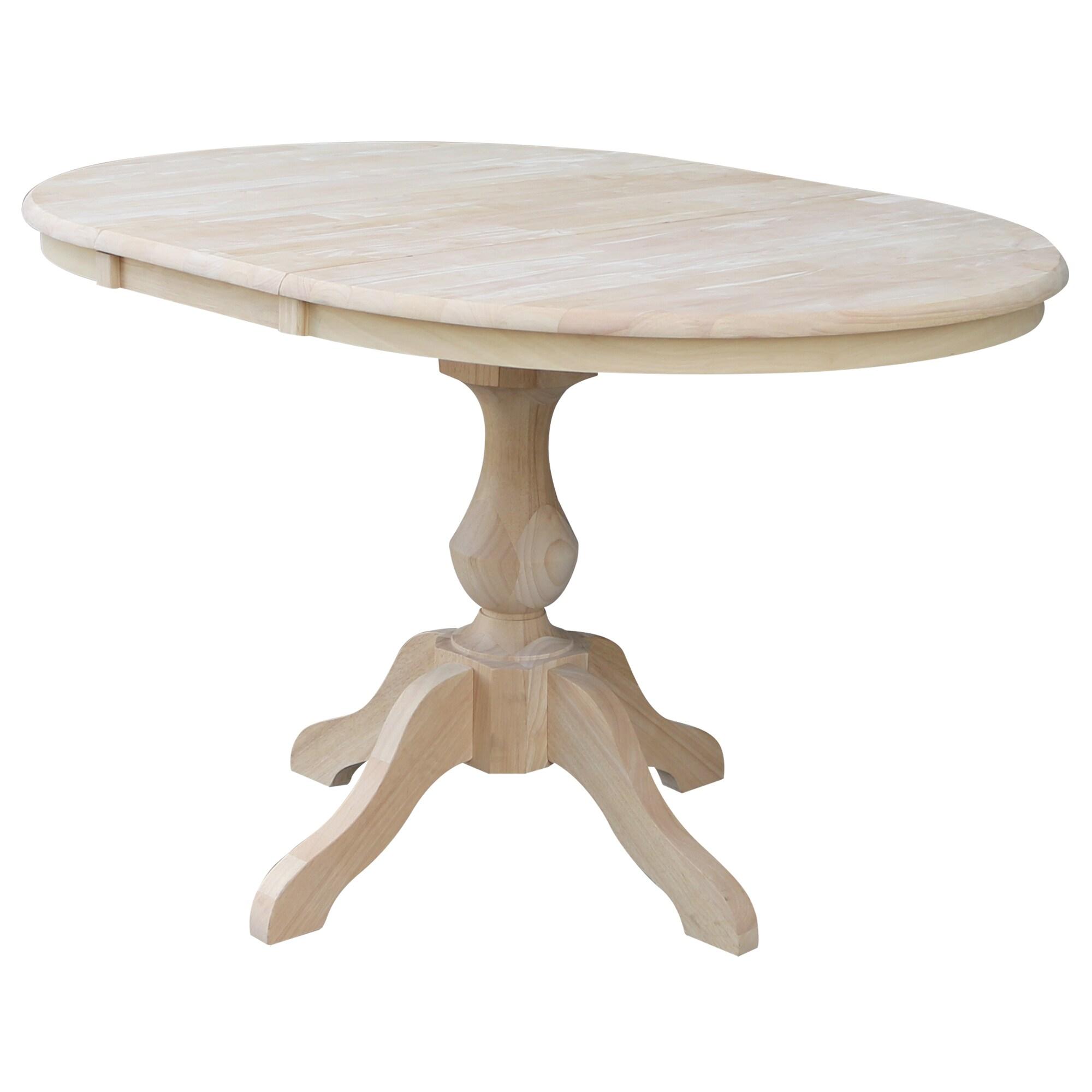36" Kent Round Top Pedestal Dining Table with 12" Leaf Unfinished - International Concepts: Solid Wood, Expandable