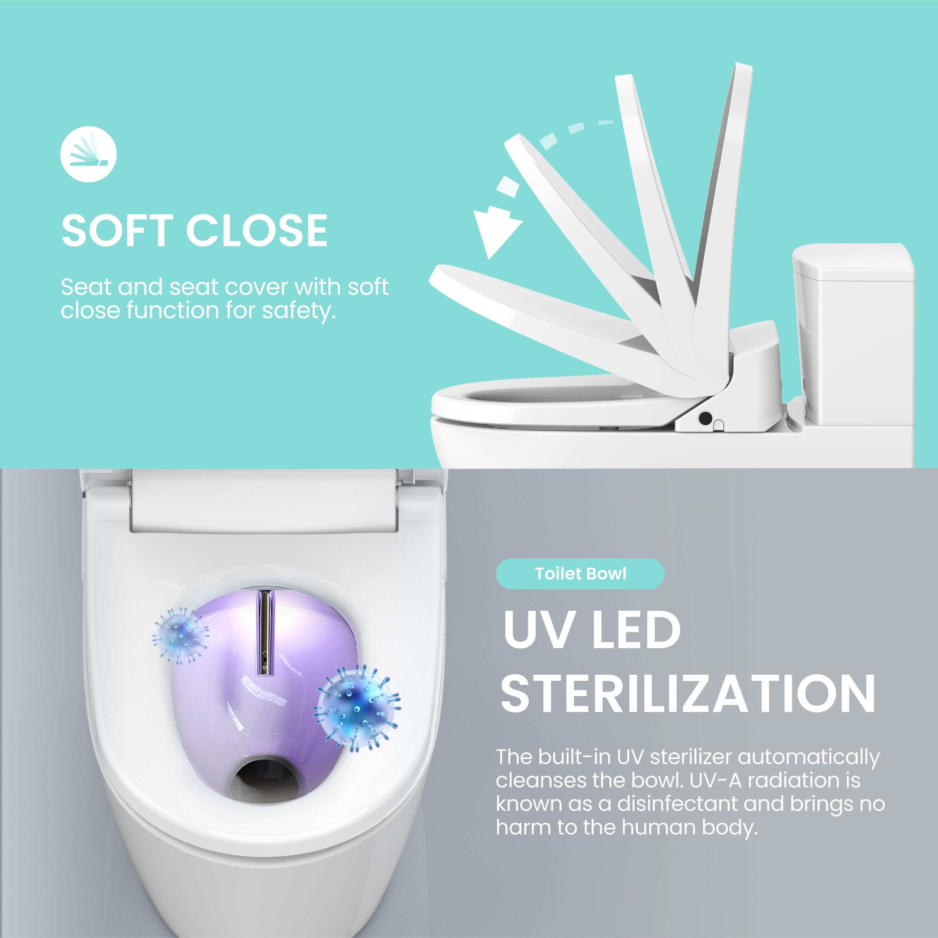 VOVO STYLEMENT VB 6000SE Electronic Smart Bidet Toilet Seat Heated Seat Warm Dry and Water LED Nightlight One piece Toilet Bidet Seat Elongated White