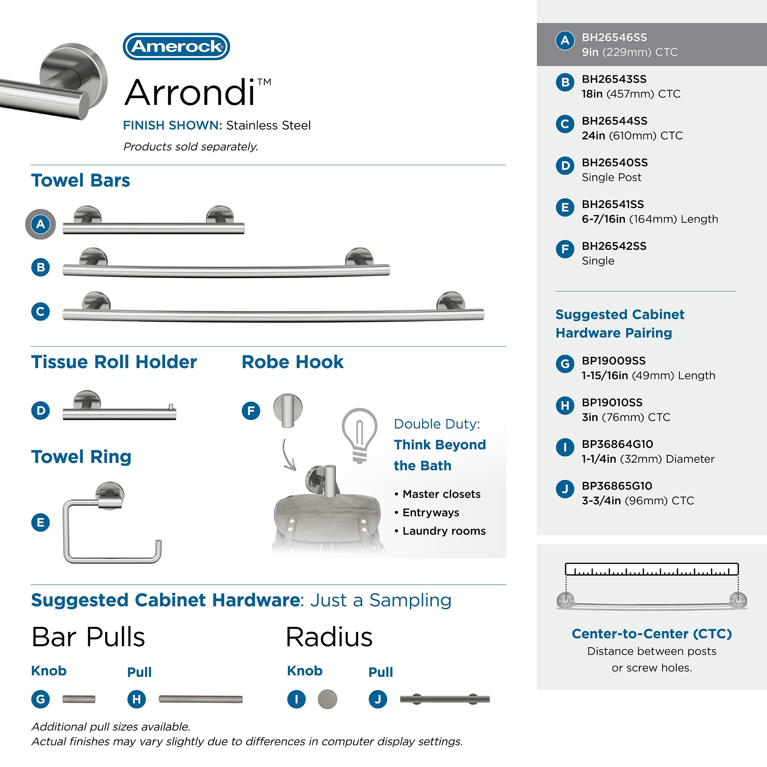 Amerock Arrondi Stainless Steel 9 inch (229mm) Towel Bar