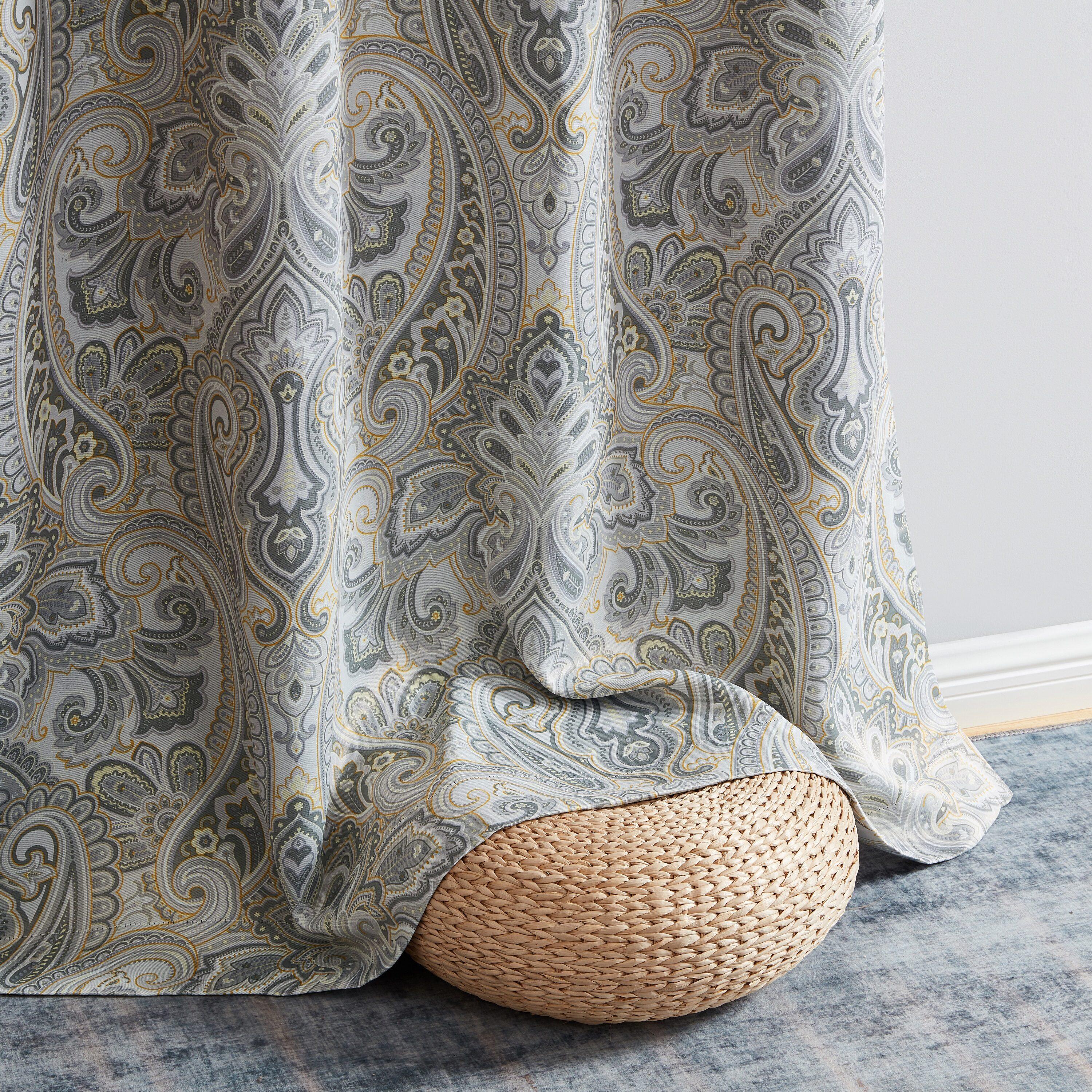 HLC.ME Paris Paisley Decorative Print Damask Pattern Light Reducing Grommet Window Curtain Panels for Bedroom, Set of 2 - Grey, 50 W x 96 L