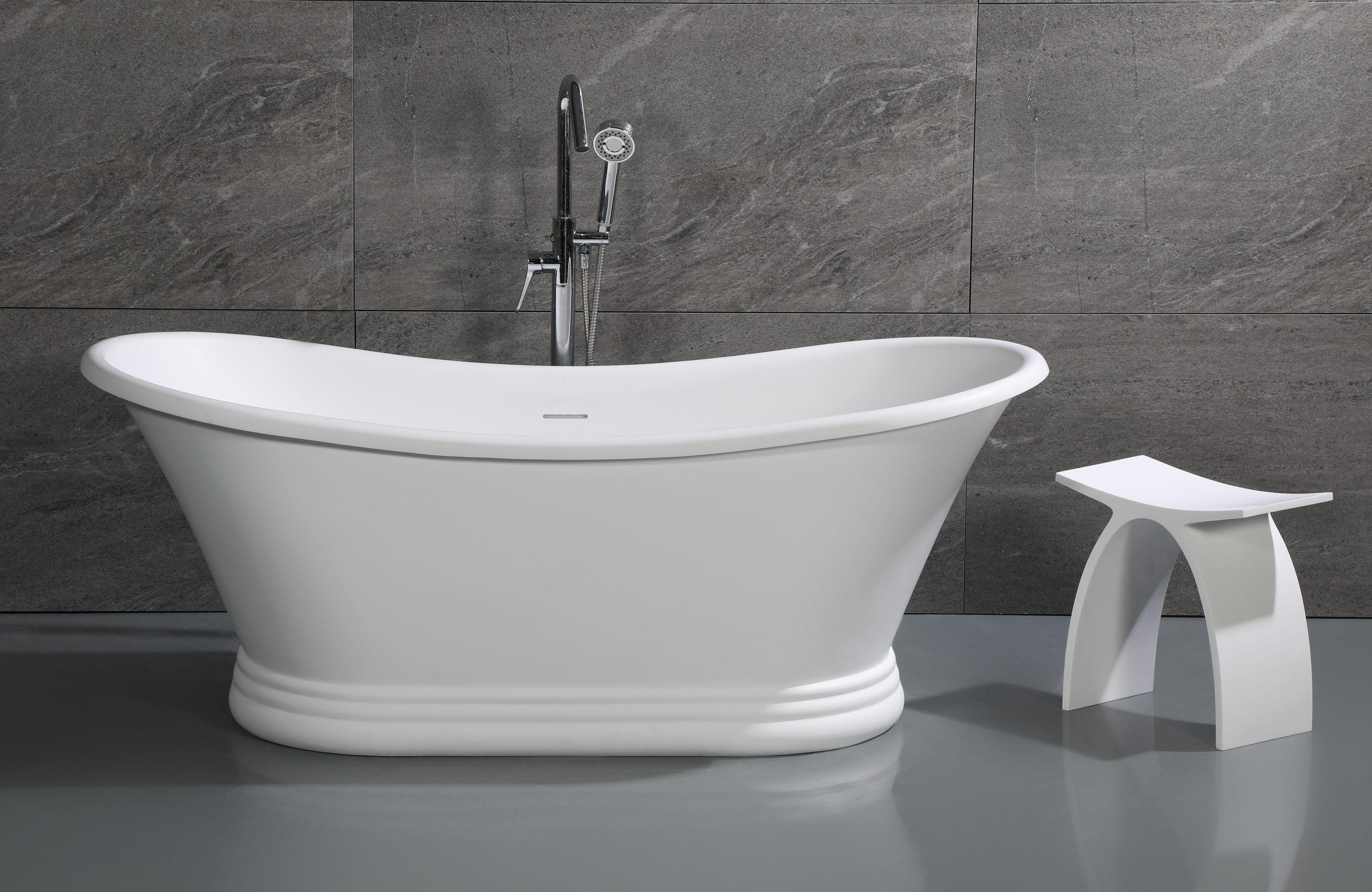 63.4'' x 29.5'' Freestanding Soaking Stone Bathtub