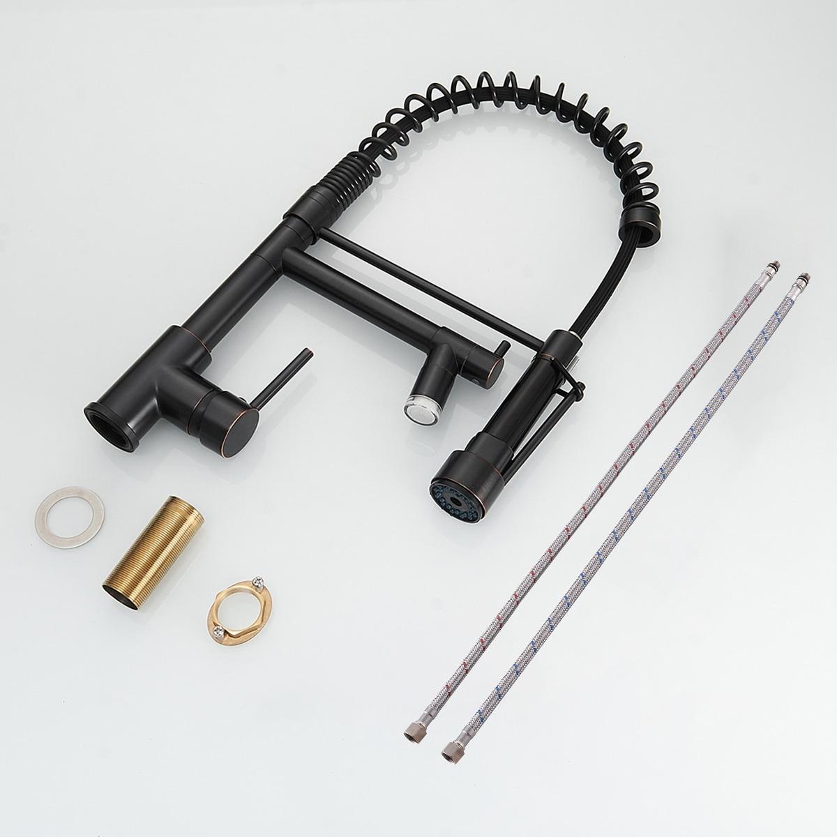 Fapully Commercial Single Handle Pull Down Sprayer Oil Rubbed Bronze Kitchen Faucet, Kitchen Sink Faucet with LED Light