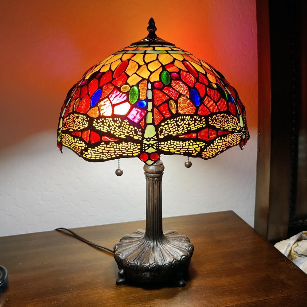 Amora Lighting  Tiffany Style Dragonfly 2 Light Table Lamp