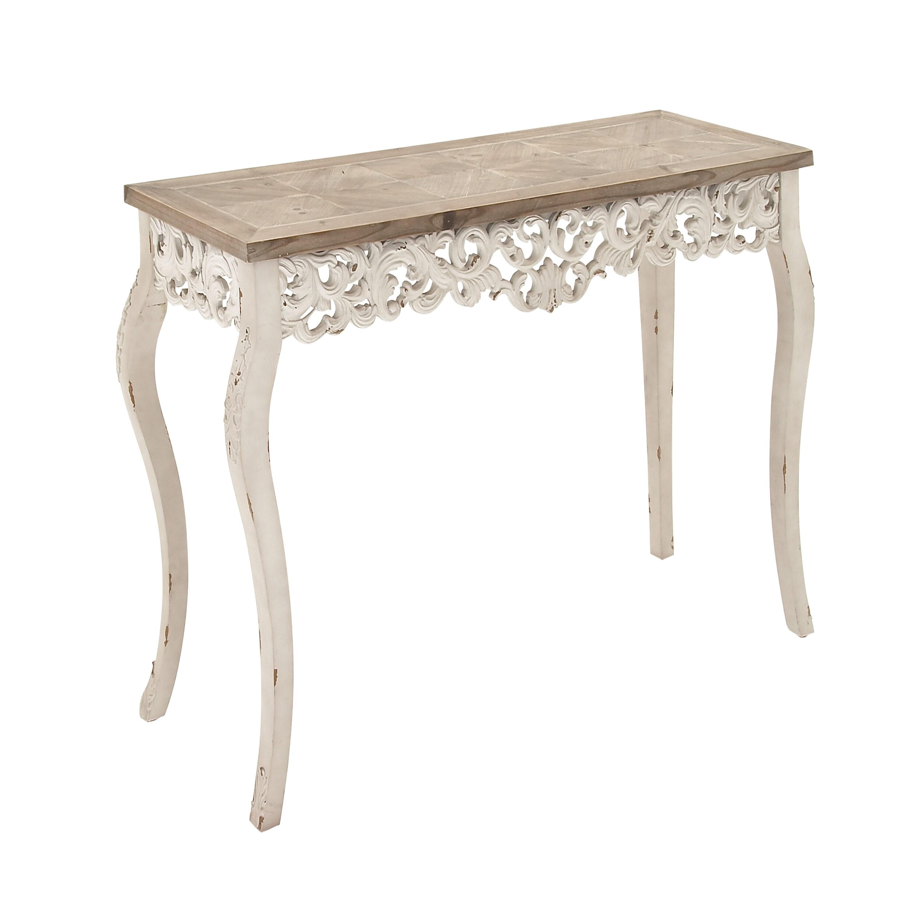 Wood Parisian Design Floral Ornate Detailing Console Table White - Olivia & May