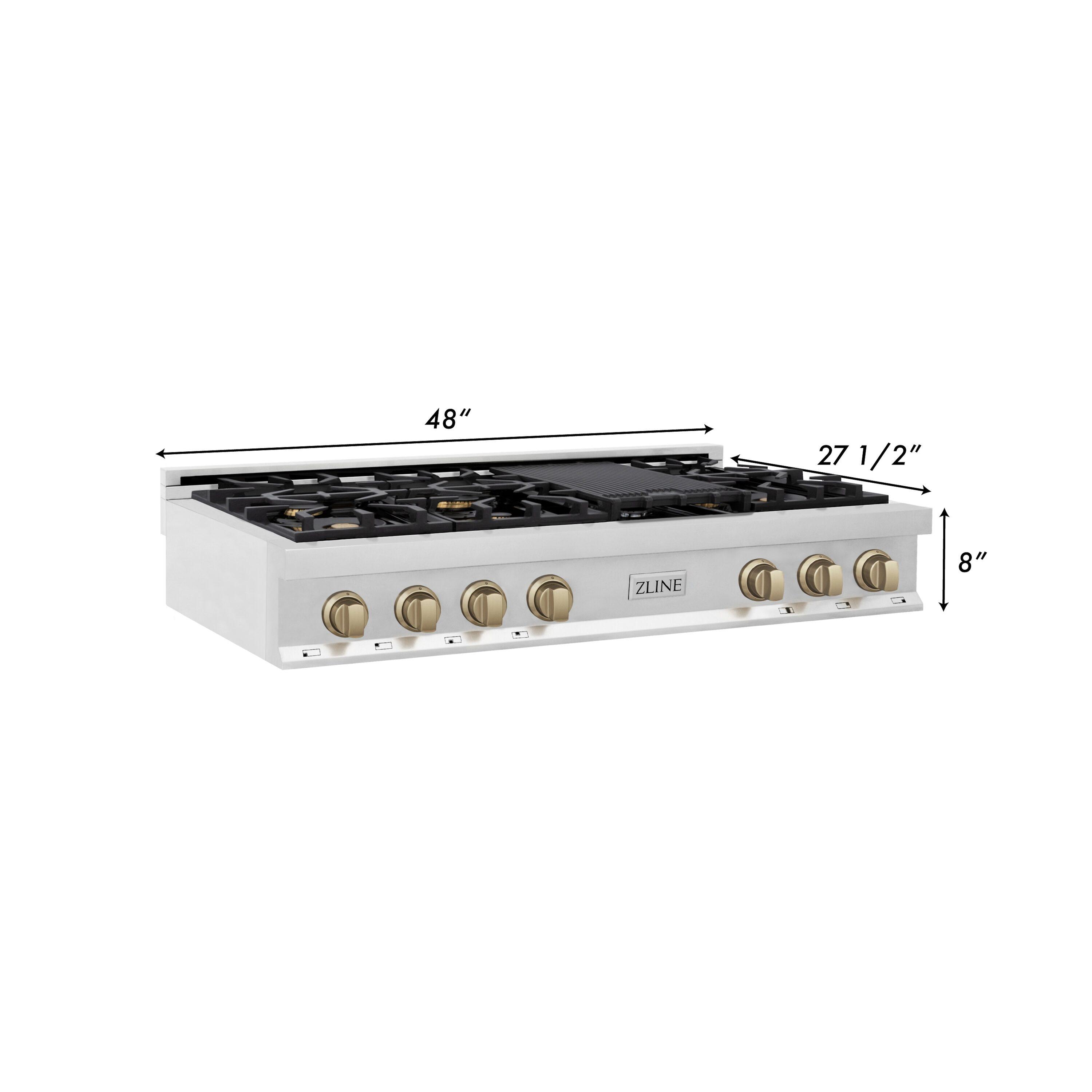 ZLINE 48 in. Autograph Edition Rangetop in Stainless Steel with Champagne Bronze Accents (RTZ-48-CB)