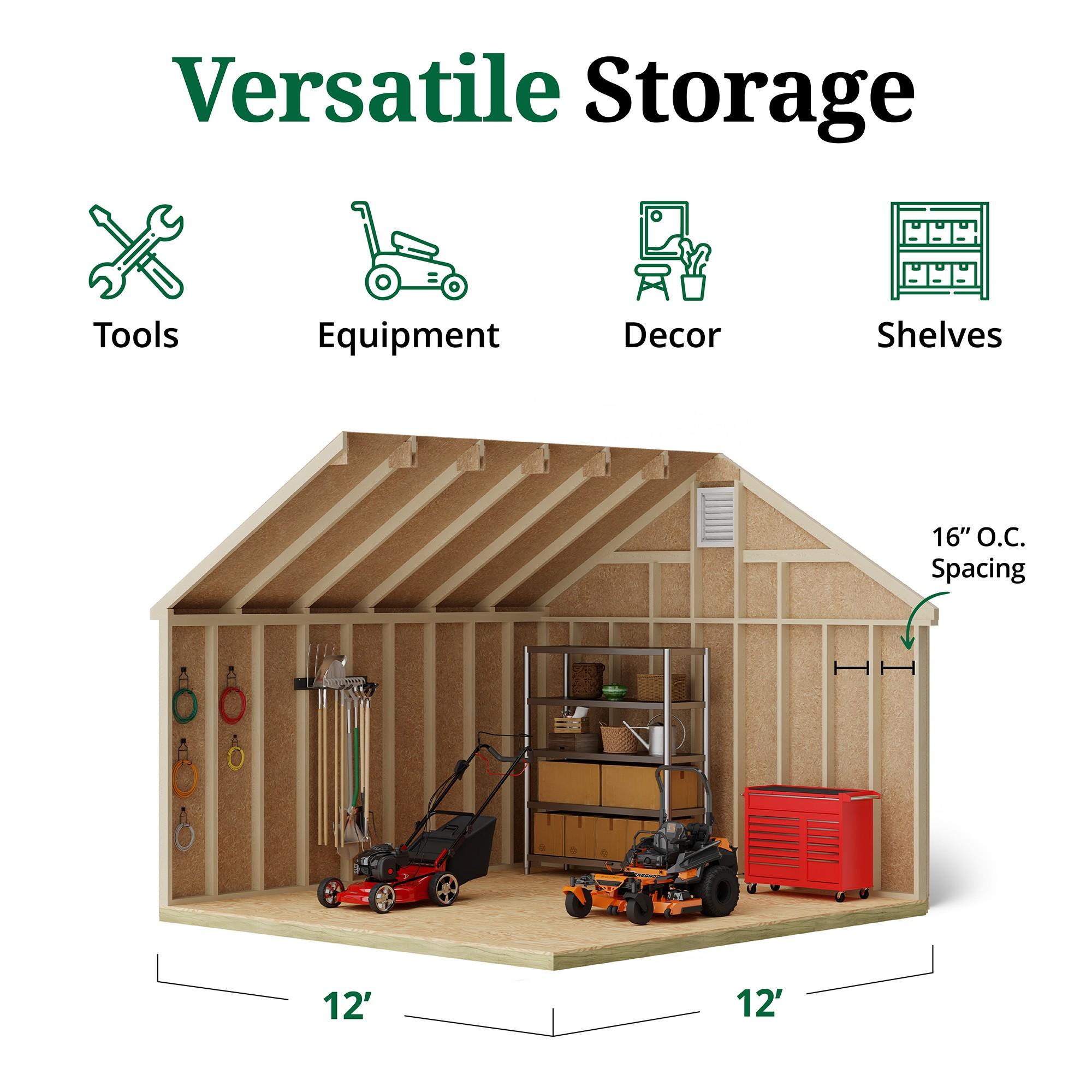 Little Cottage Co. 12x12 Colonial Williamsburg Shed with Operable Windows, Outdoor Wood Storage Do-It-Yourself Precut Kit