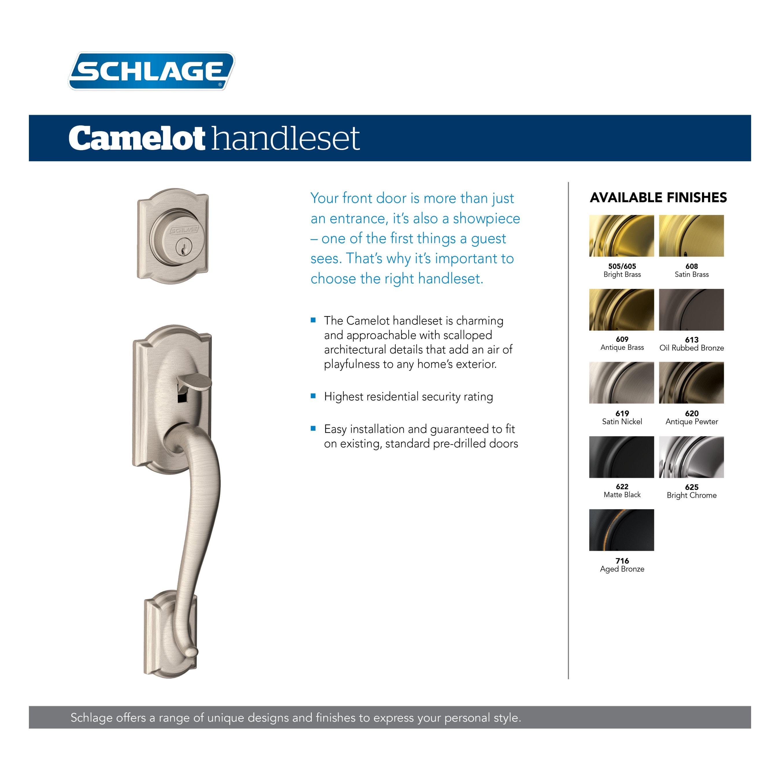 Camelot Exterior Portion Handleset with Single Cylinder Deadbolt Deadbolt