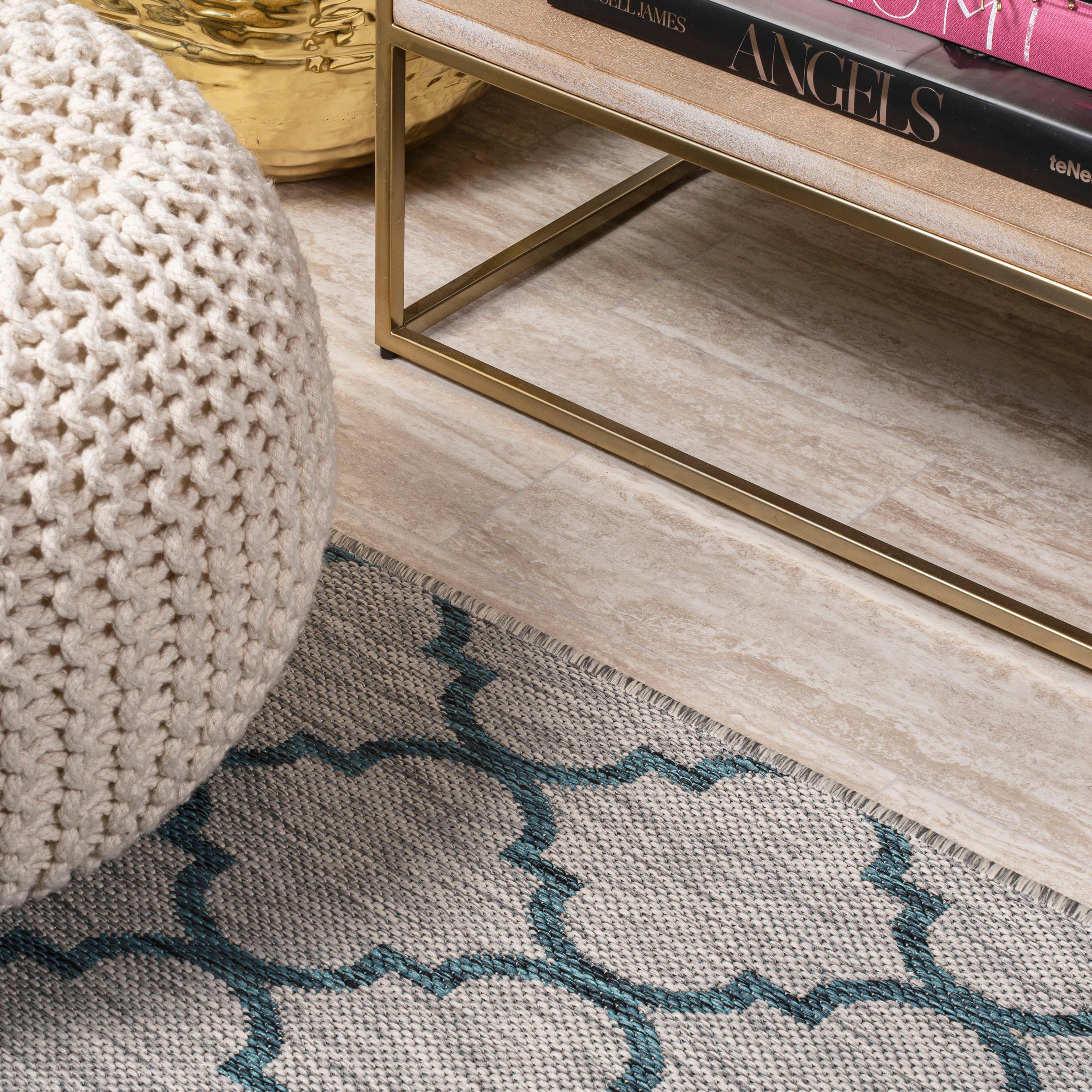 8'x10' Arabesque Ogee Trellis Indoor/Outdoor  Area Rug, Gray/Teal - JONATHAN Y
