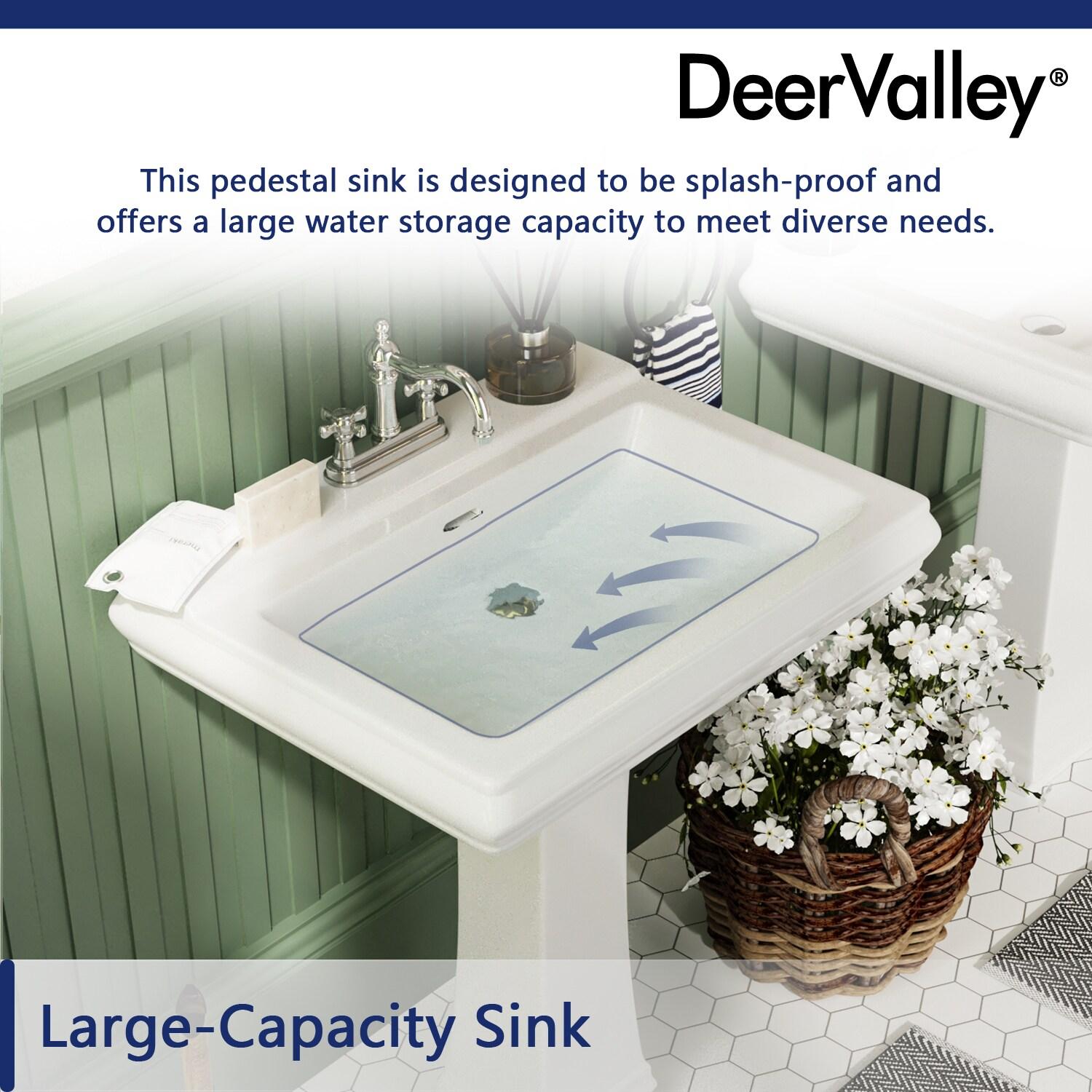 DeerValley Apex 34" Tall Rectangular Vitreous China Pedestal Bathroom Sink with Overflow DV-1P521