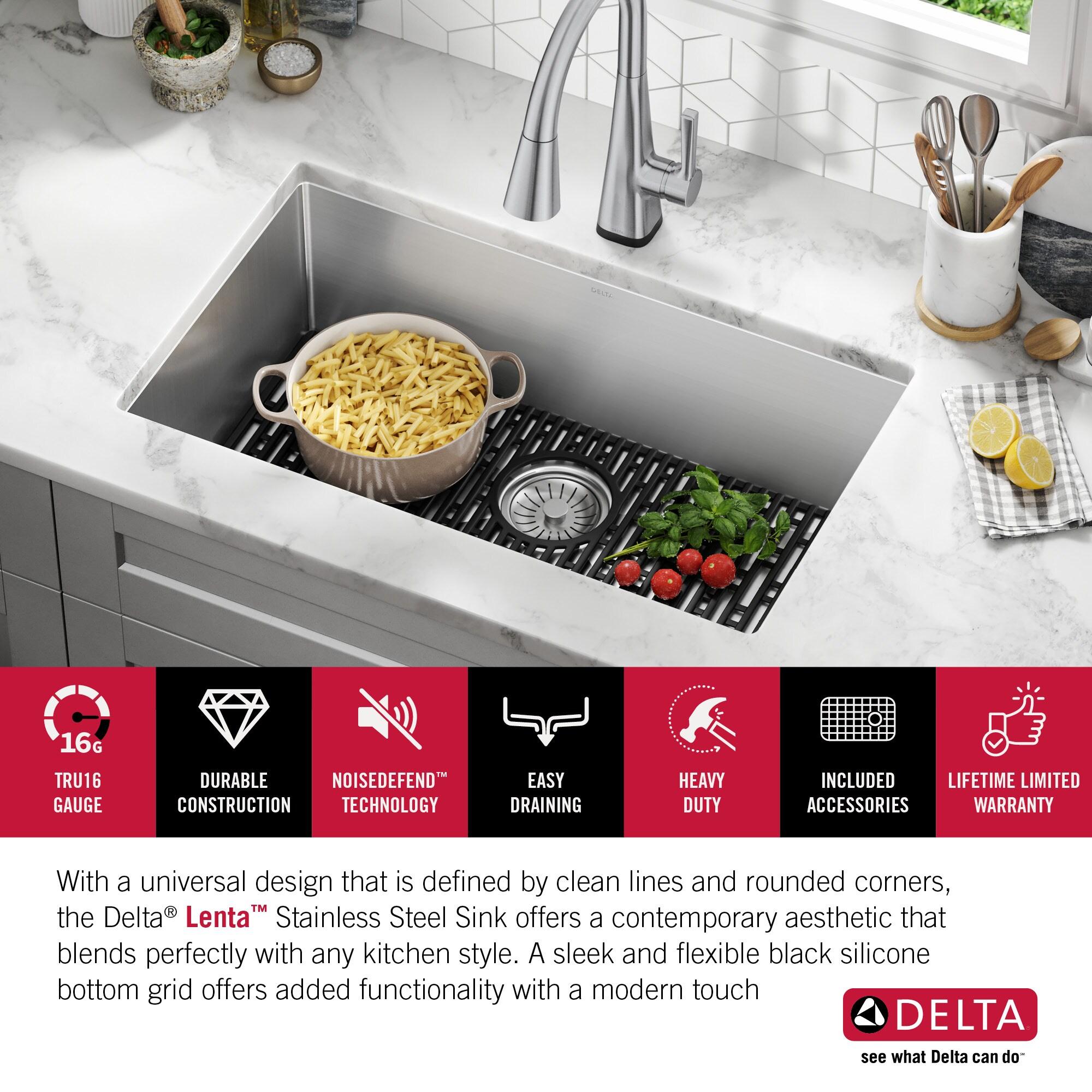 Delta Lenta™ Undermount 16 Gauge Stainless Steel Single Bowl Kitchen Sink with Accessories