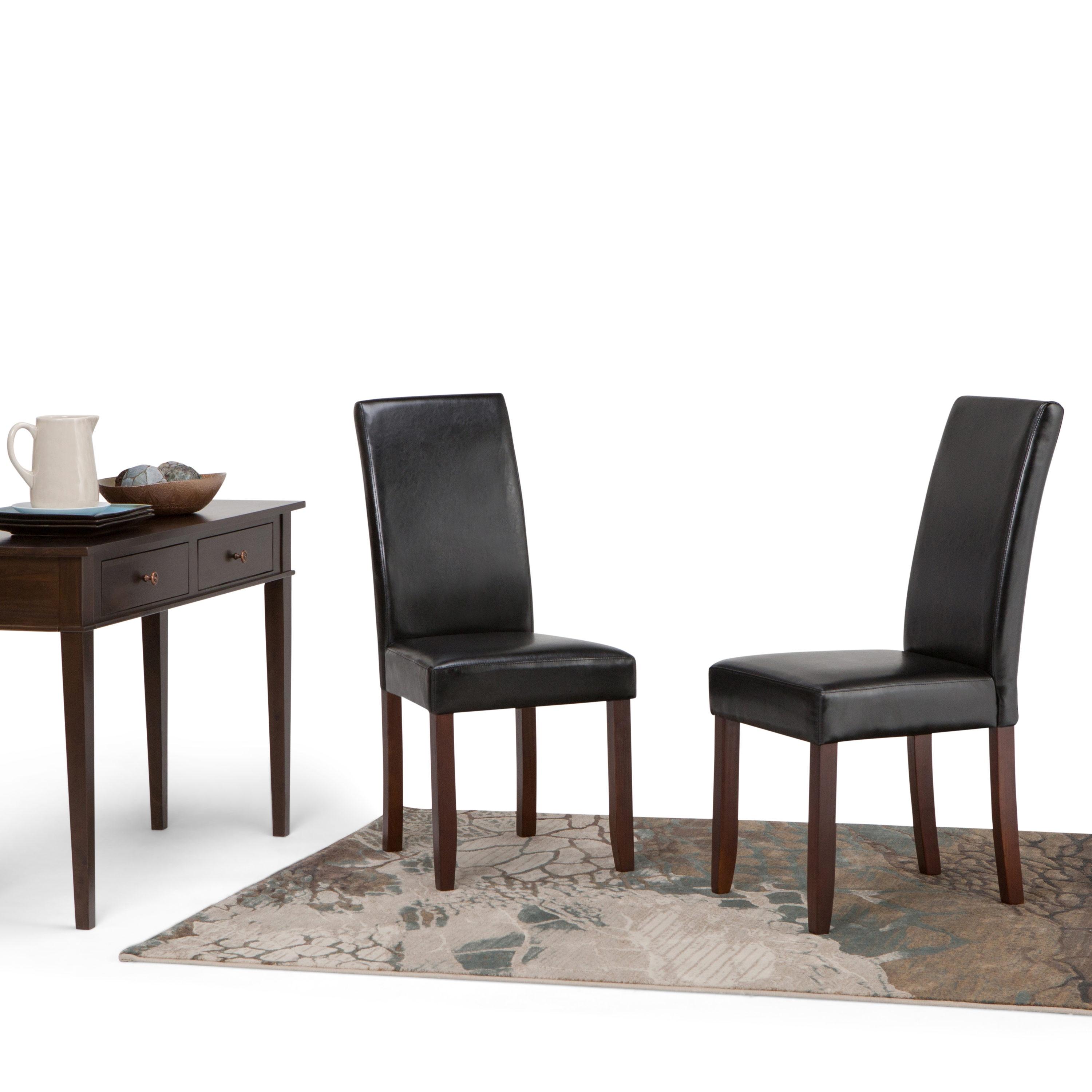 Simpli Home Acadian Parson Dining Chair (Set of 2) Midnight Black Faux Leather