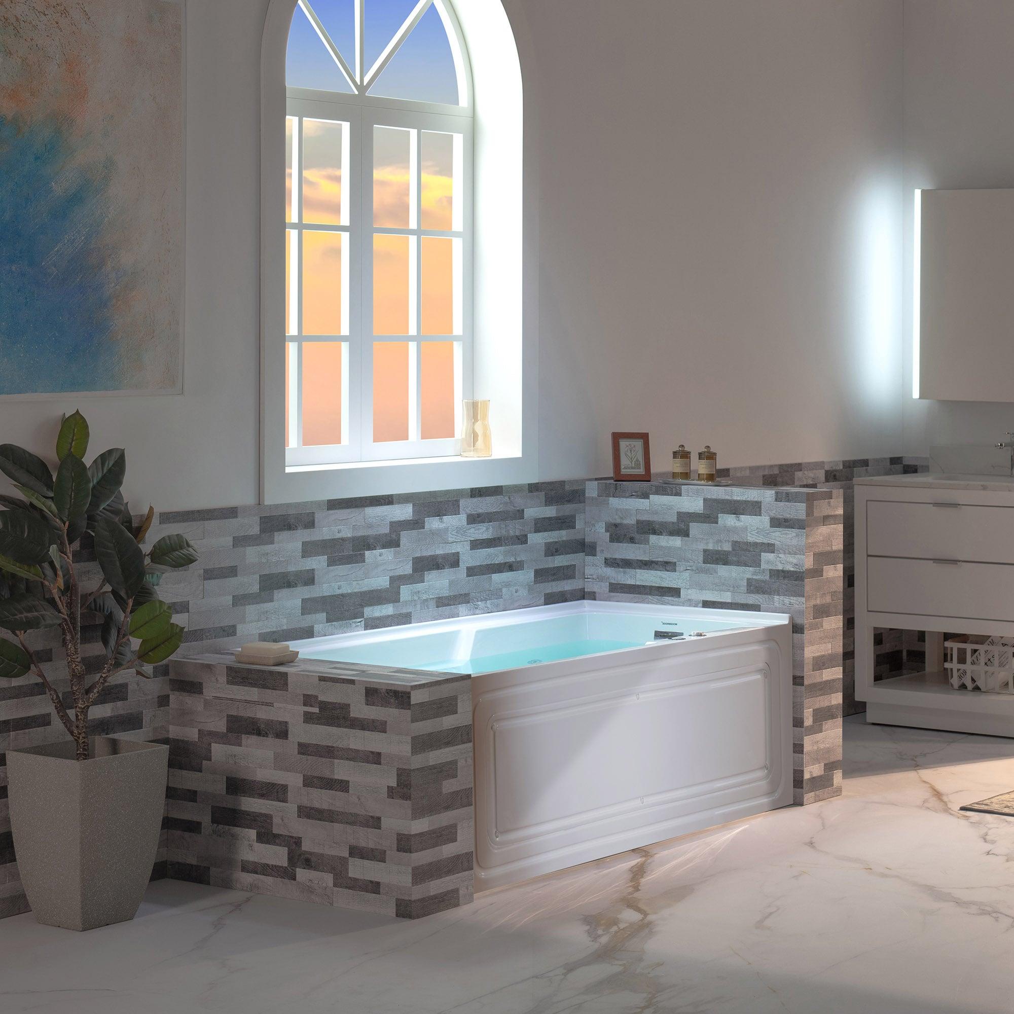 60" x 30" Whirlpool Heated Rectangular Alcove Acrylic Bathtub with Chrome/Matte Black Drain and Overflow