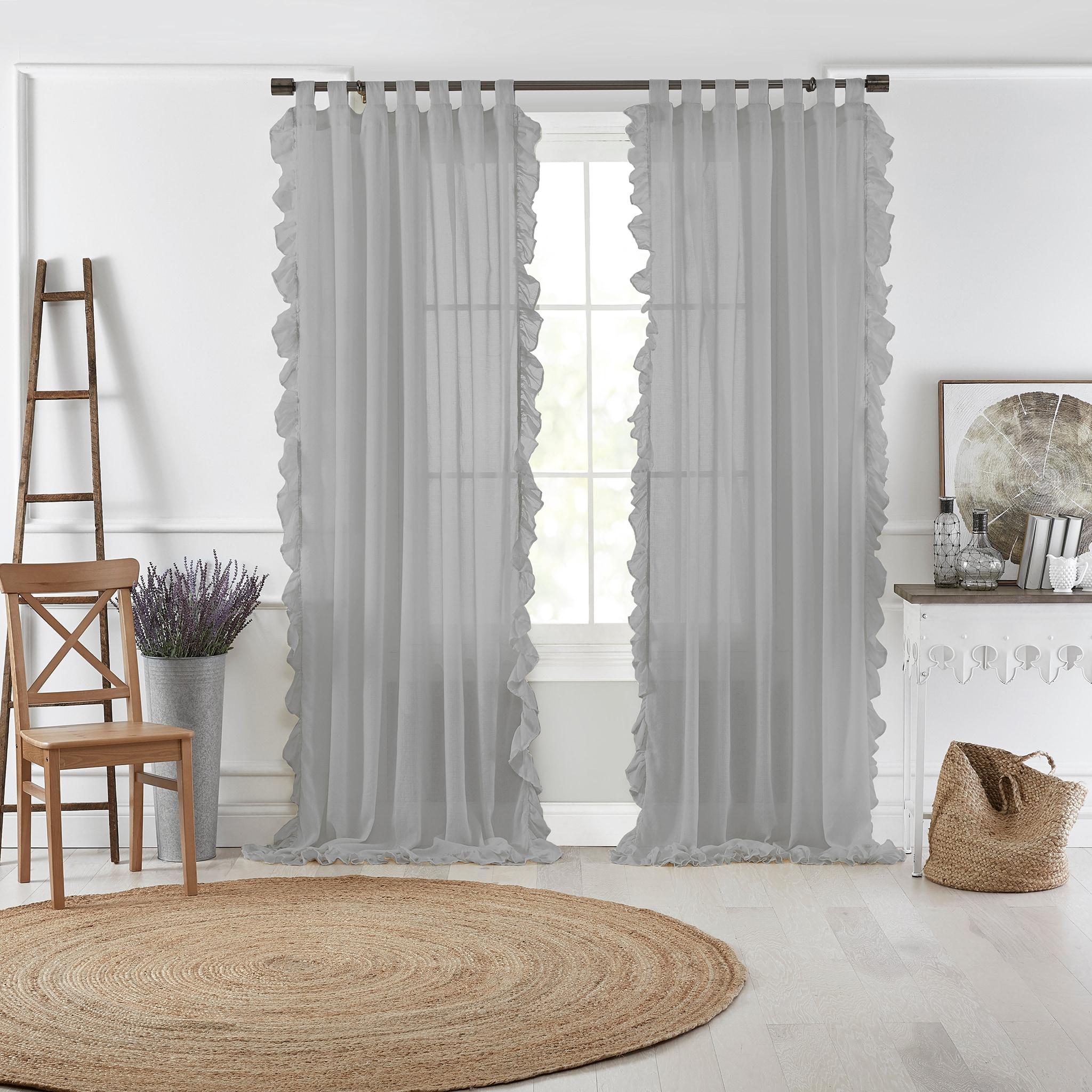 Bella Tab-Top Ruffle Cottagecore Single Sheer Window Curtain Panel - 52" x 95" - Charcoal - Elrene Home Fashions