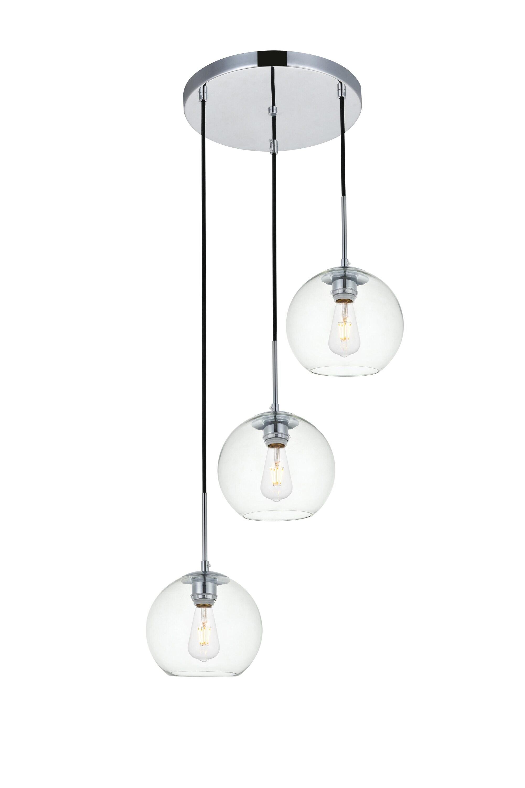 Elegant Lighting Baxter 3-Light Chrome Pendant Fixture with Clear Glass Globes