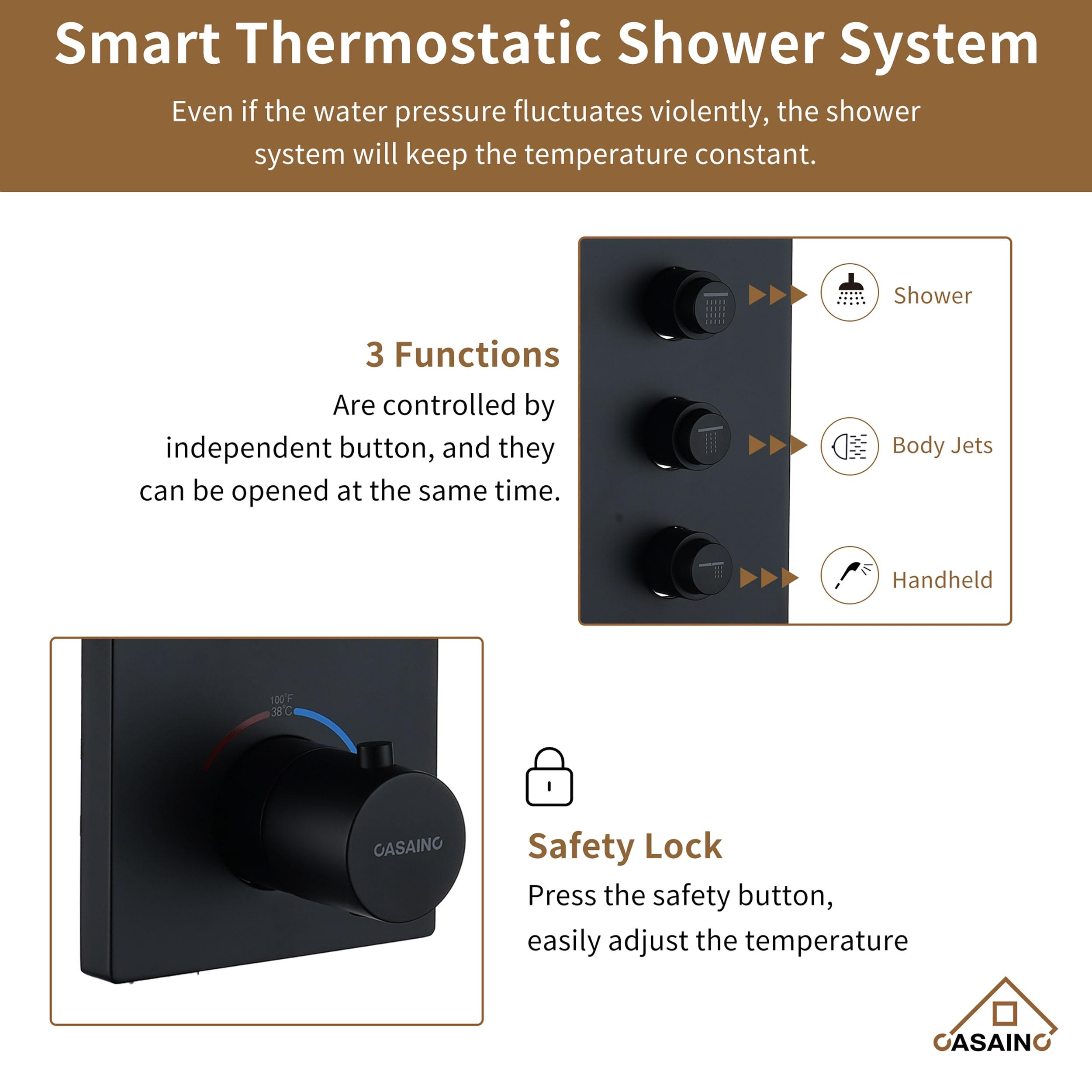 3 Functions 12 Inch Ceiling Mounted Thermostatic Shower System with 6 Body Jets