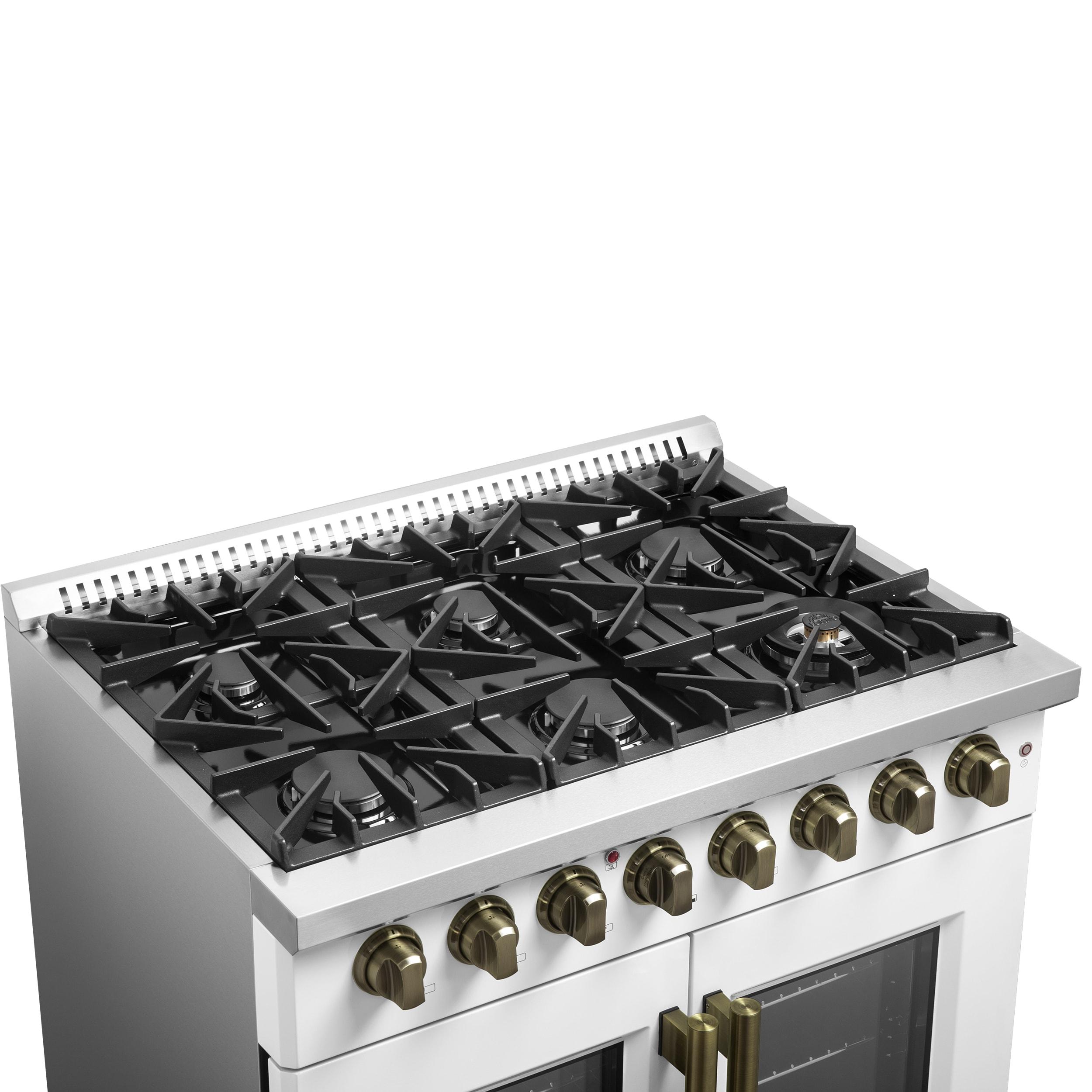 Galiano 36" French Door Dual Fuel Range, Black or White & Antique Brass, 5.36 cu.ft. True Convection Oven