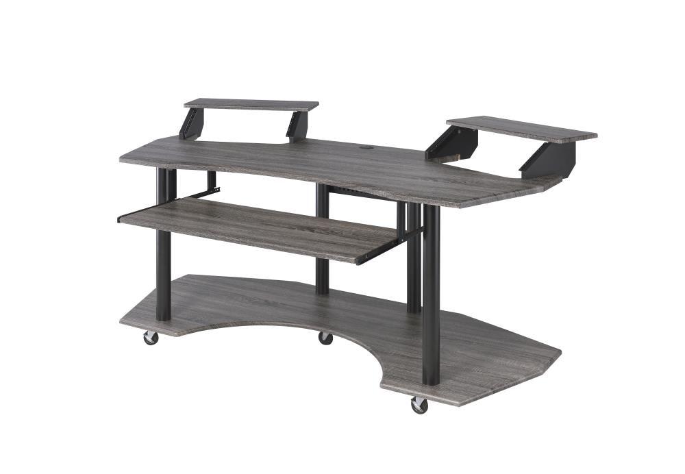 Acme Furniture Eleazar 2 Stands Computer Desk Black Oak: Metal Frame, Veneer Surface, Hutch Storage, 71"W x 40"D