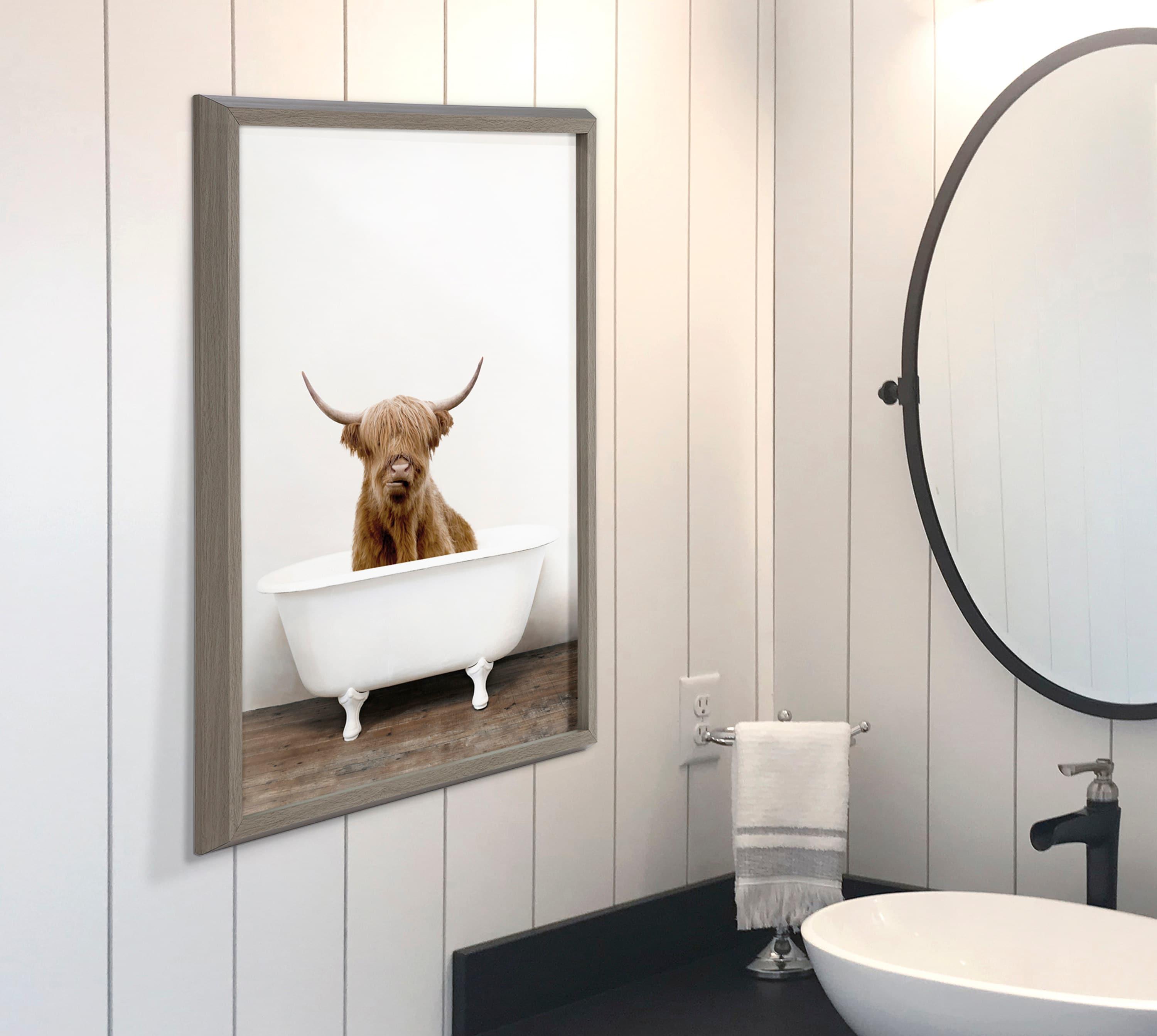 18" x 24" Blake Highland Cow in Tub Color Framed Printed Glass by Amy Peterson Art Studio Gray - Kate & Laurel All Things Decor