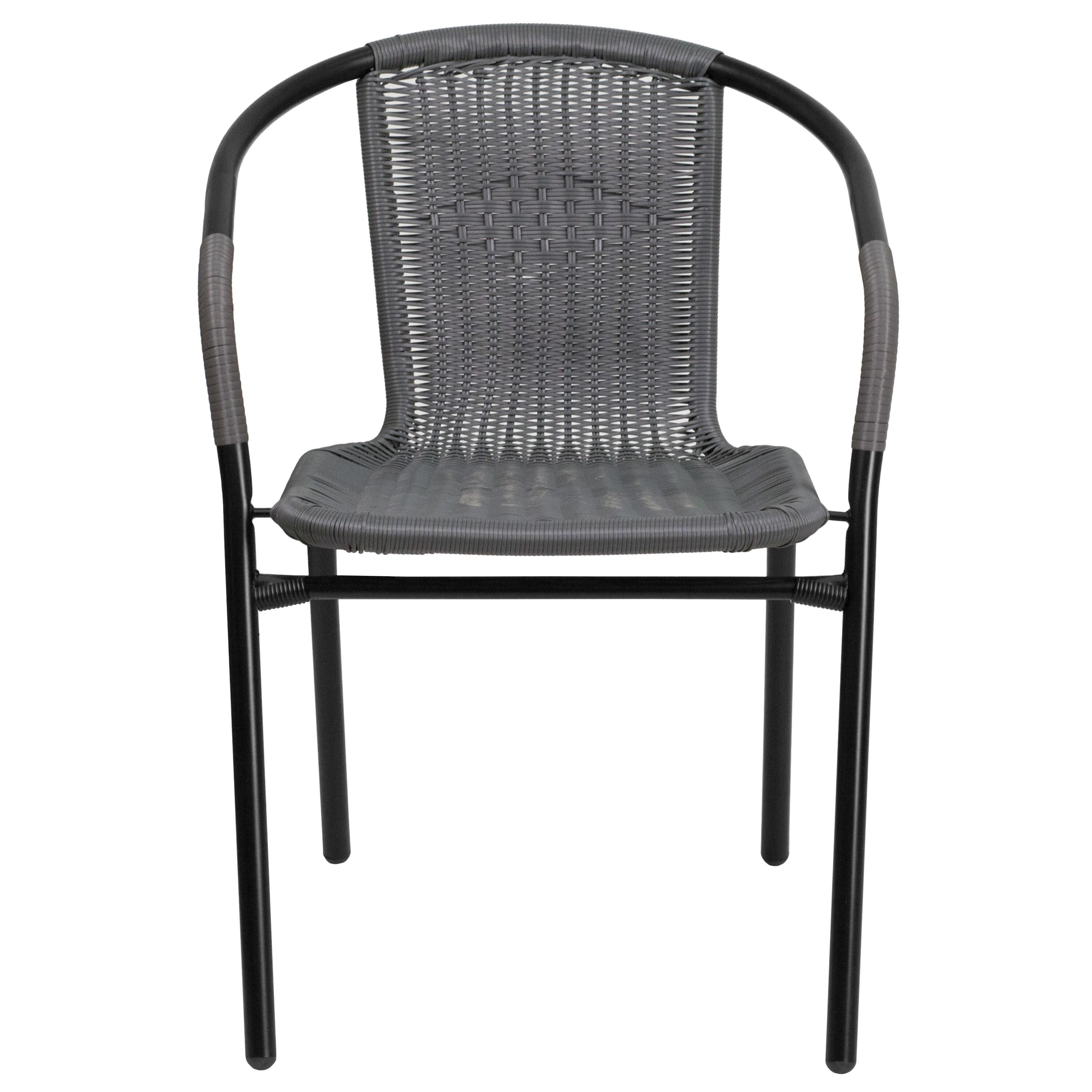 Flash Furniture Lila 2 Pack Gray Rattan Indoor-Outdoor Restaurant Stack Chair