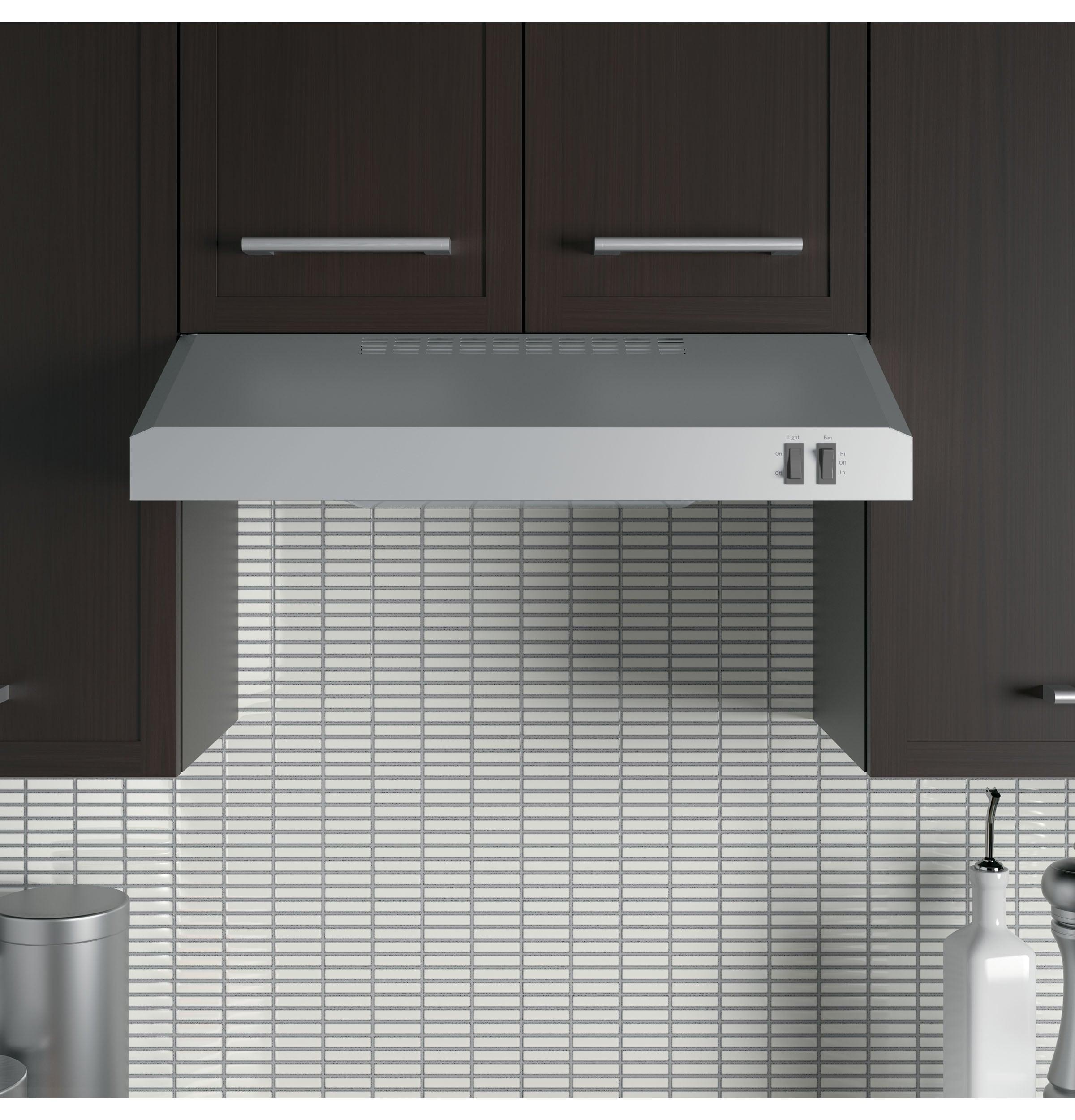 GE 24in. Under Cabinet Range Hood, convertible Duct, 2 Speed Exhaust Fan, Front Control and Reusable Filter, Stainless Steel